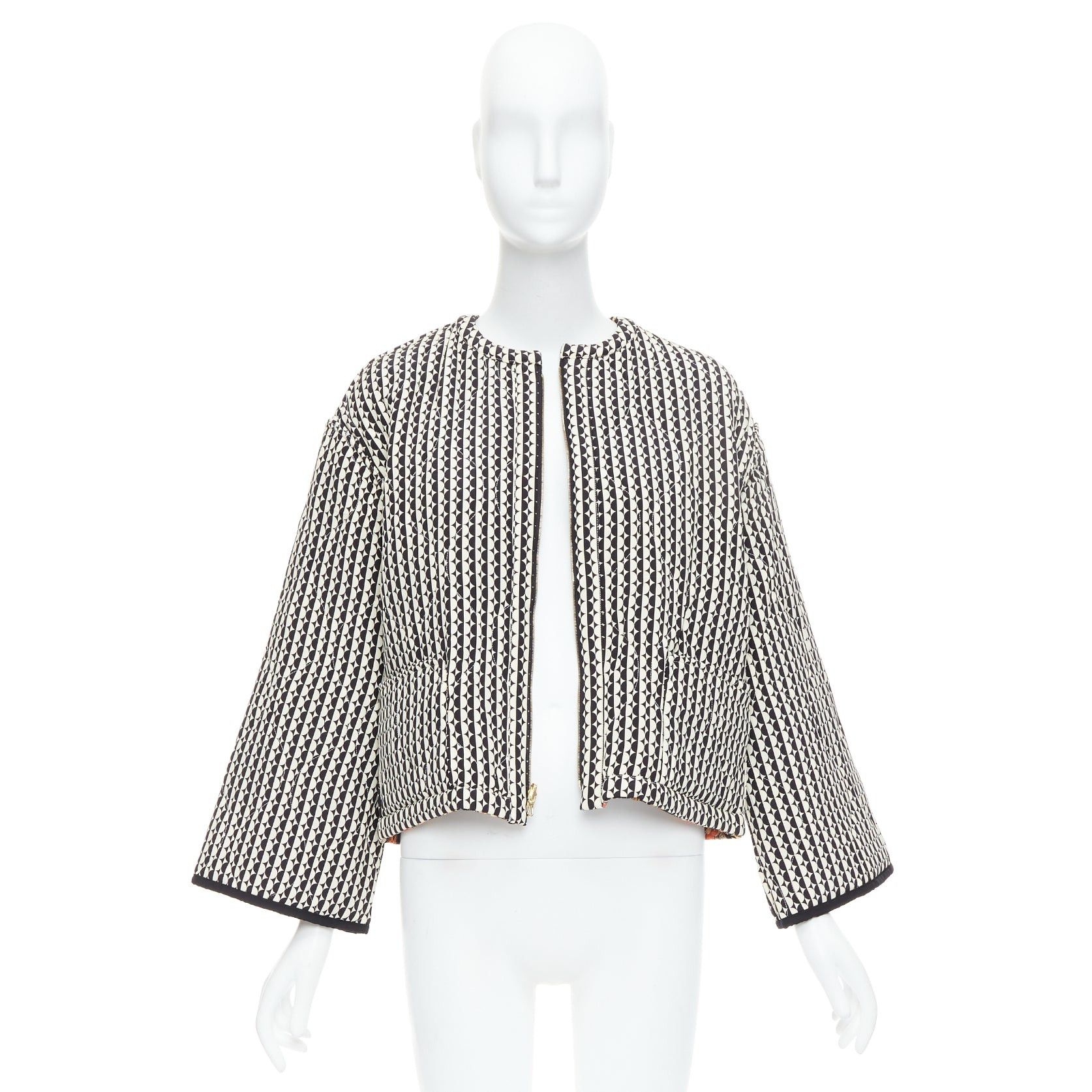 Oscar De La Renta OSCAR DE LA RENTA 2019 Reversible 100% silk black cream padded coat US2 S Size S / US 4 / IT 40 - 9 Thumbnail