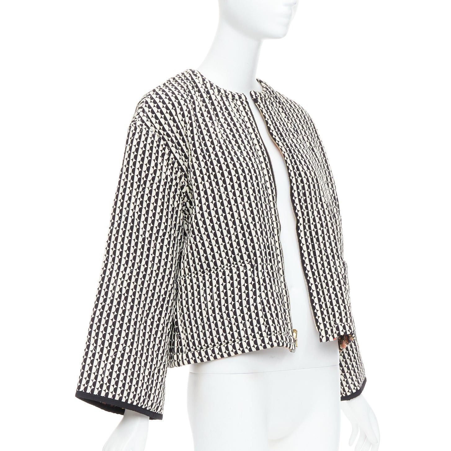Oscar De La Renta OSCAR DE LA RENTA 2019 Reversible 100% silk black cream padded coat US2 S Size S / US 4 / IT 40 - 3 Thumbnail