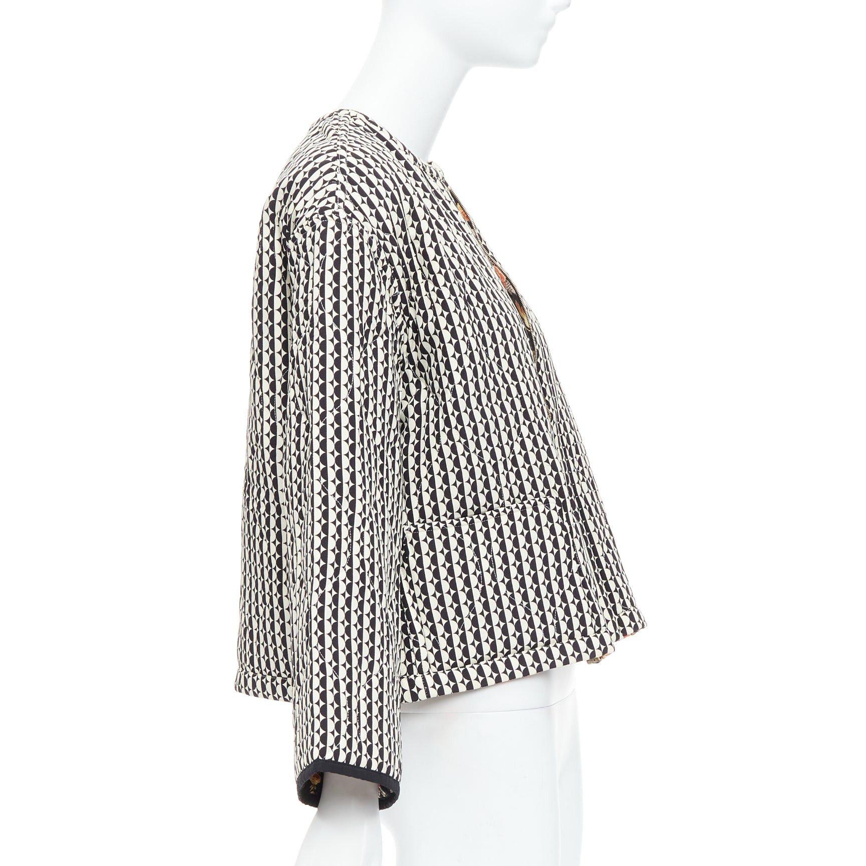 Oscar De La Renta OSCAR DE LA RENTA 2019 Reversible 100% silk black cream padded coat US2 S Size S / US 4 / IT 40 - 4 Thumbnail