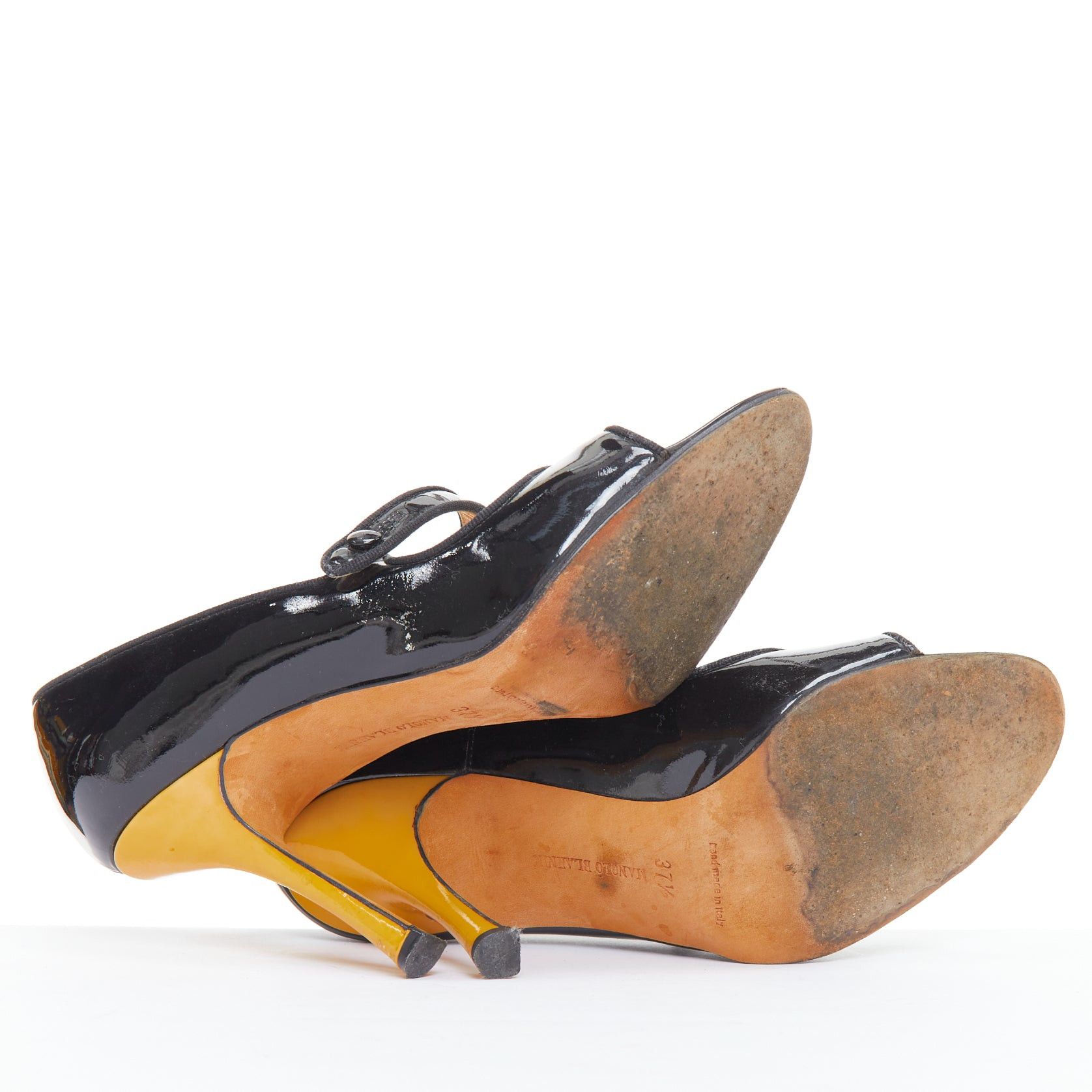 Manolo Blahnik MANOLO BLAHNIK black patent leather nude panel peep heels EU37.5 Size US 7.5 / IT 37.5 - 12 Thumbnail