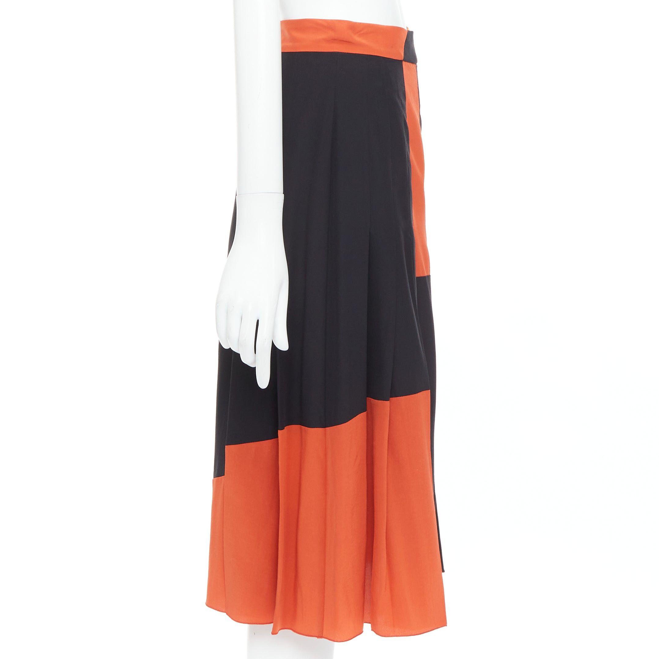 Bottega Veneta BOTTEGA VENETA 100% silk black orange brown colorblock pleated skirt IT36 XXS Size 25" / US 0 / IT 36 - 4 Thumbnail