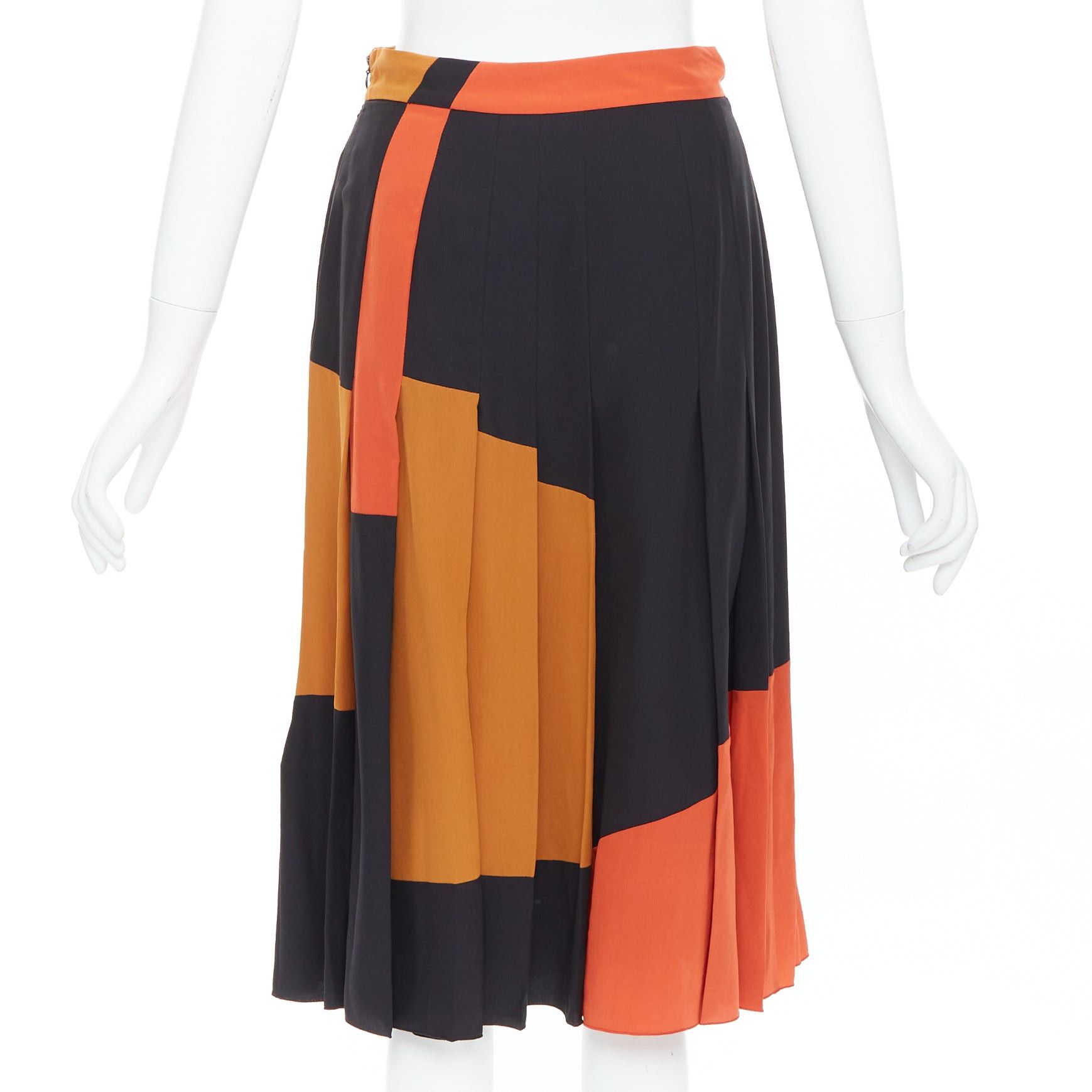 Bottega Veneta BOTTEGA VENETA 100% silk black orange brown colorblock pleated skirt IT36 XXS Size 25" / US 0 / IT 36 - 5 Thumbnail