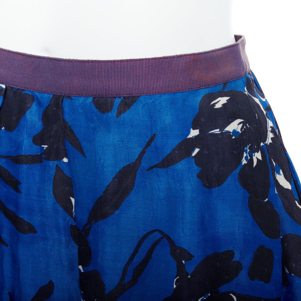 Oscar De La Renta OSCAR DE LA RENTA S07 blue black silk cotton floral print full midi skirt US2 S Size 27" / US 4 / IT 40 - 2 Thumbnail