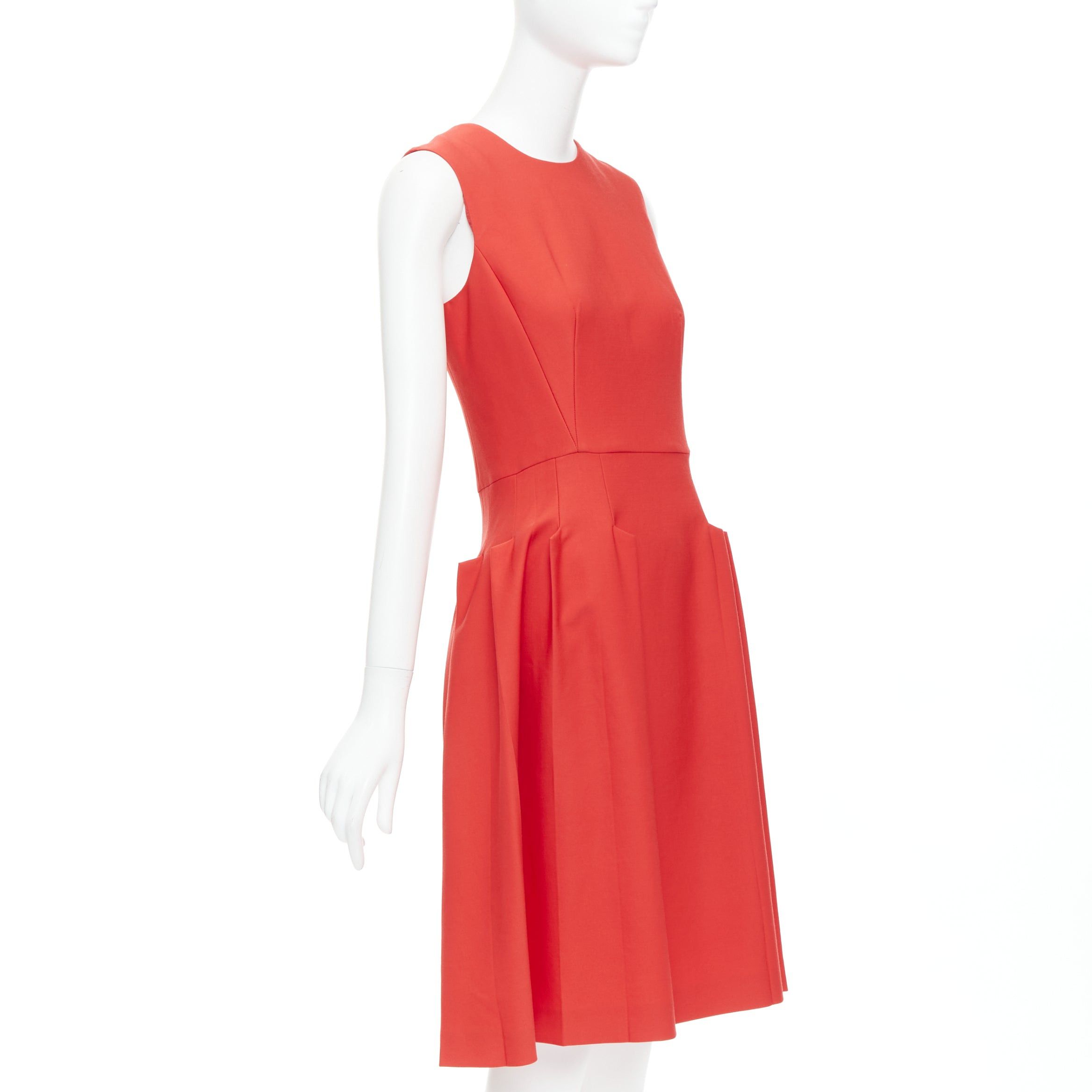 Bottega Veneta BOTTEGA VENETA red 100% vrigin wool 3D pleated crew neck fit flare dress Size S / US 4 / IT 40 - 3 Thumbnail