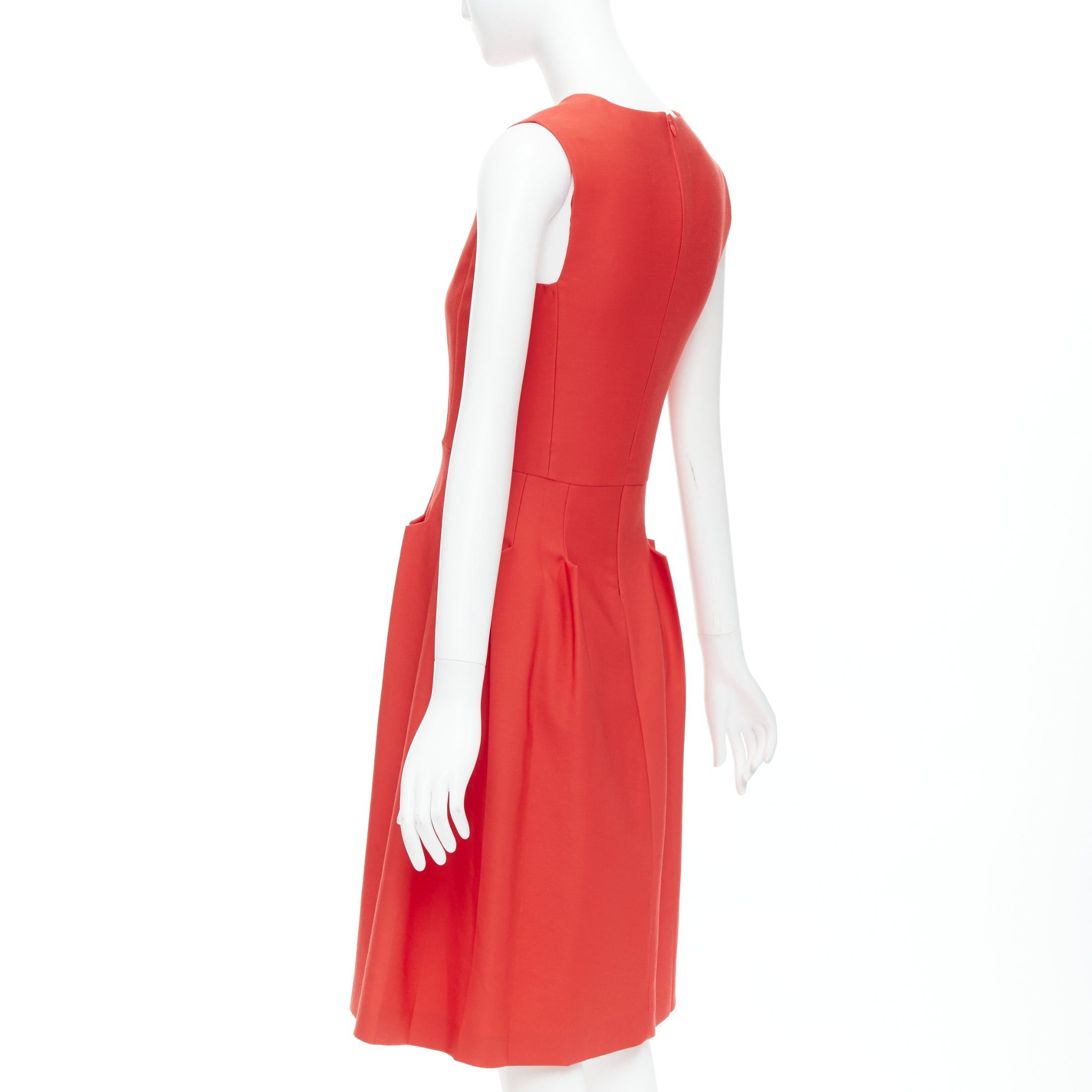 Bottega Veneta BOTTEGA VENETA red 100% vrigin wool 3D pleated crew neck fit flare dress Size S / US 4 / IT 40 - 6 Thumbnail