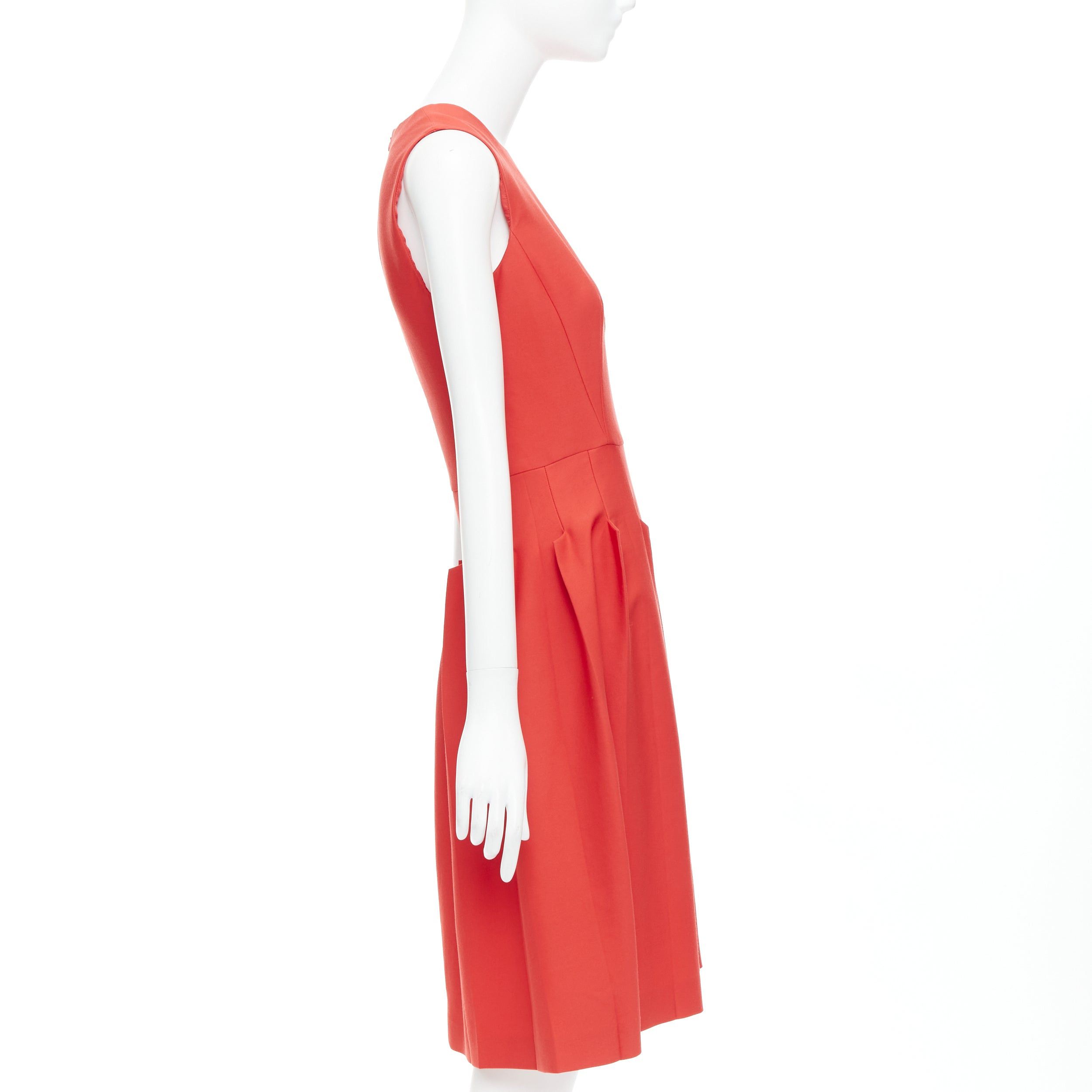 Bottega Veneta BOTTEGA VENETA red 100% vrigin wool 3D pleated crew neck fit flare dress Size S / US 4 / IT 40 - 4 Thumbnail