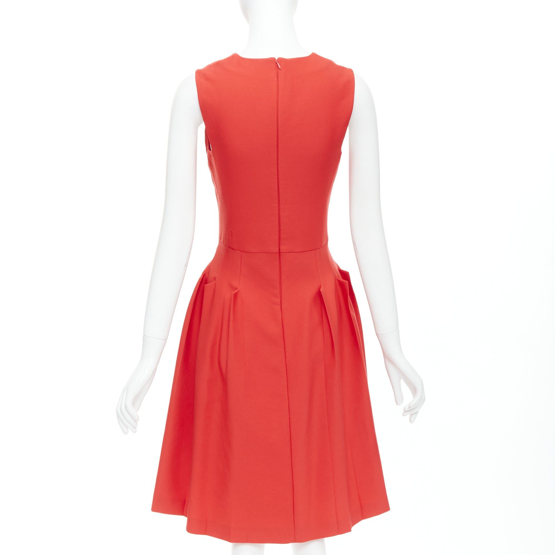 Bottega Veneta BOTTEGA VENETA red 100% vrigin wool 3D pleated crew neck fit flare dress Size S / US 4 / IT 40 - 5 Thumbnail