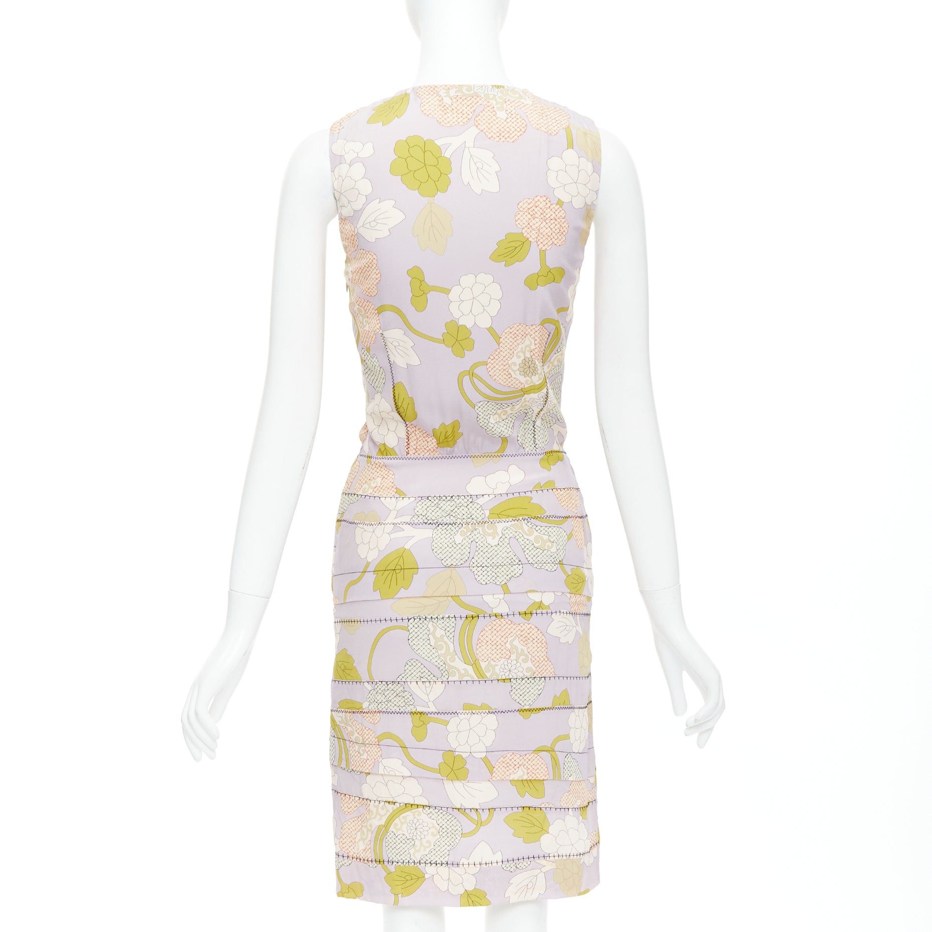 Bottega Veneta BOTTEGA VENETA 2015 Runway silk purple floral print black mesh pleat dress IT38 XS Size XS / US 0-2 / IT 36-38 - 5 Thumbnail