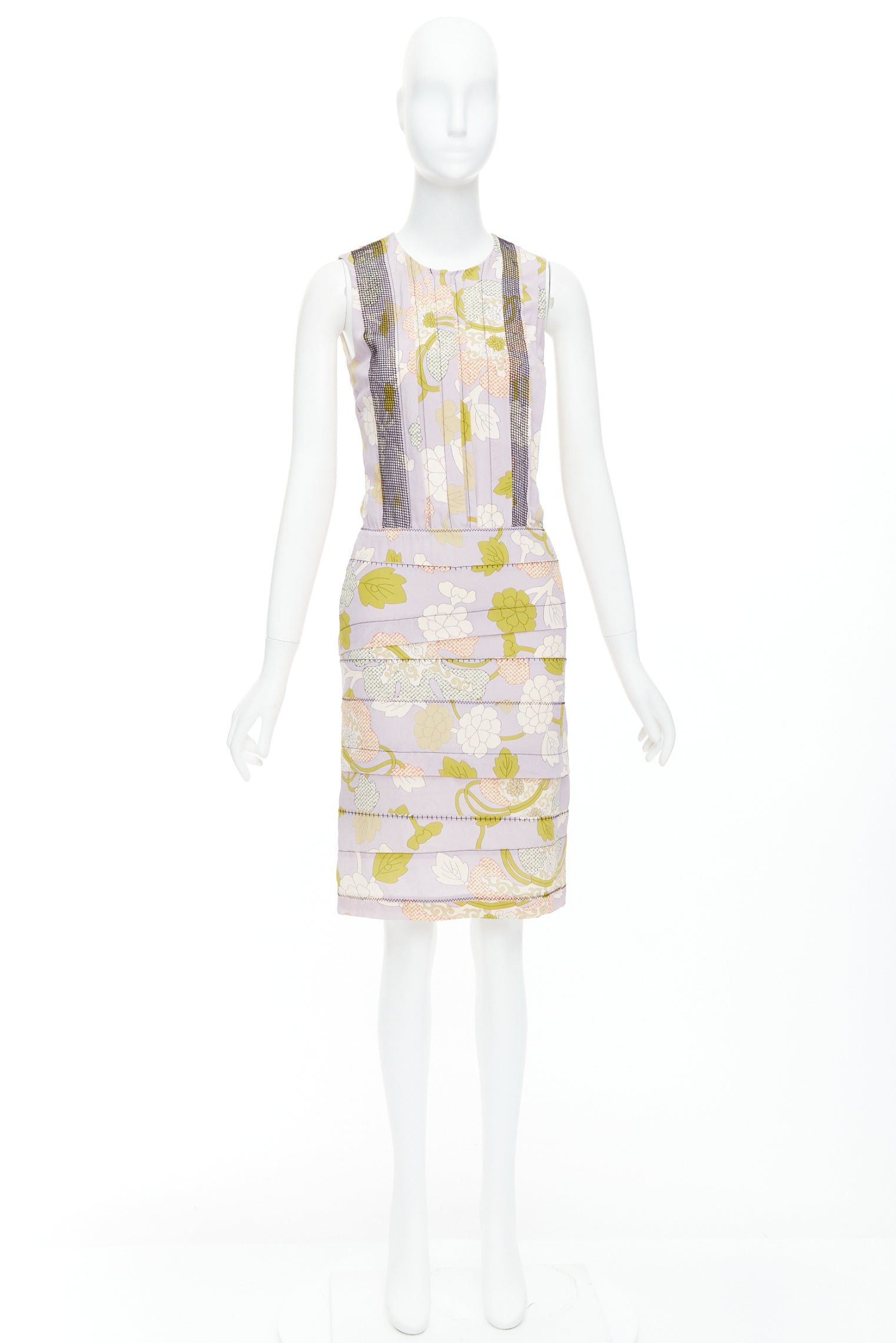 Bottega Veneta BOTTEGA VENETA 2015 Runway silk purple floral print black mesh pleat dress IT38 XS Size XS / US 0-2 / IT 36-38 - 9 Thumbnail