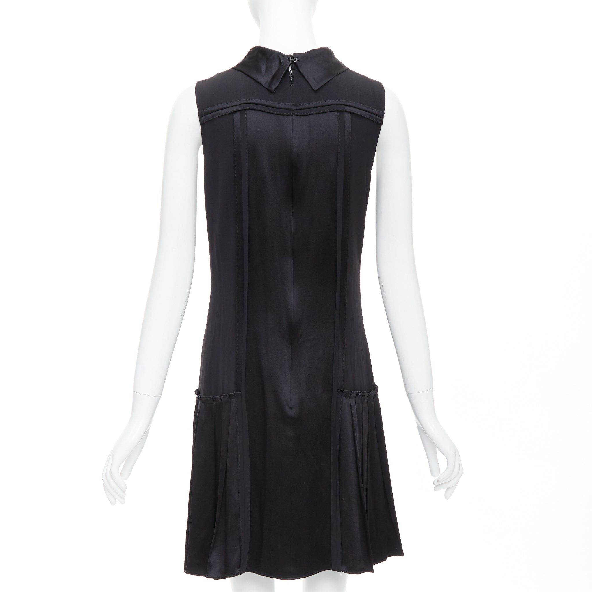 Oscar De La Renta OSCAR DE LA RENTA F15 100% silk green cotton black foldover collar trimmed dress US0 XS Size XS / US 0-2 / IT 36-38 - 5 Thumbnail