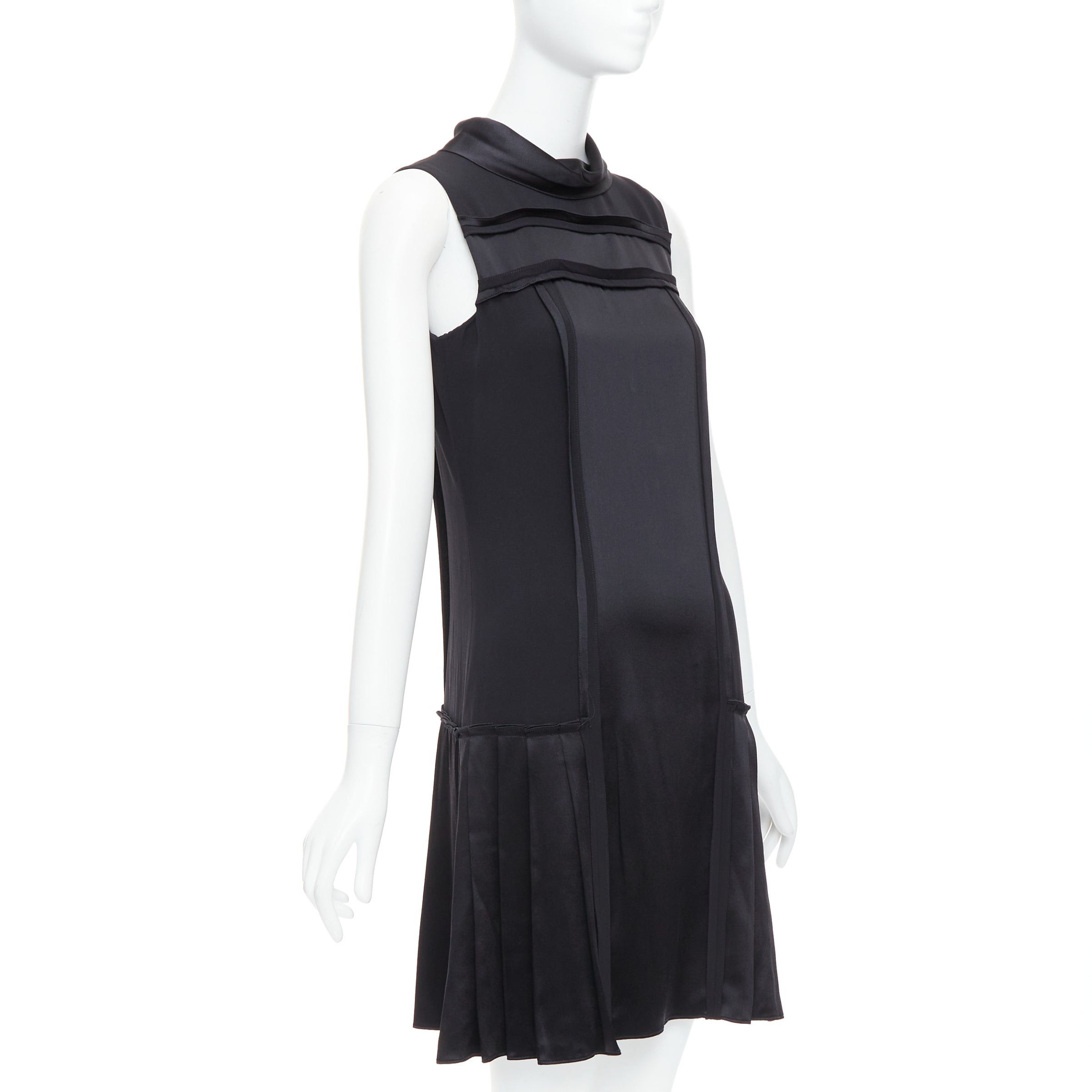 Oscar De La Renta OSCAR DE LA RENTA F15 100% silk green cotton black foldover collar trimmed dress US0 XS Size XS / US 0-2 / IT 36-38 - 3 Thumbnail
