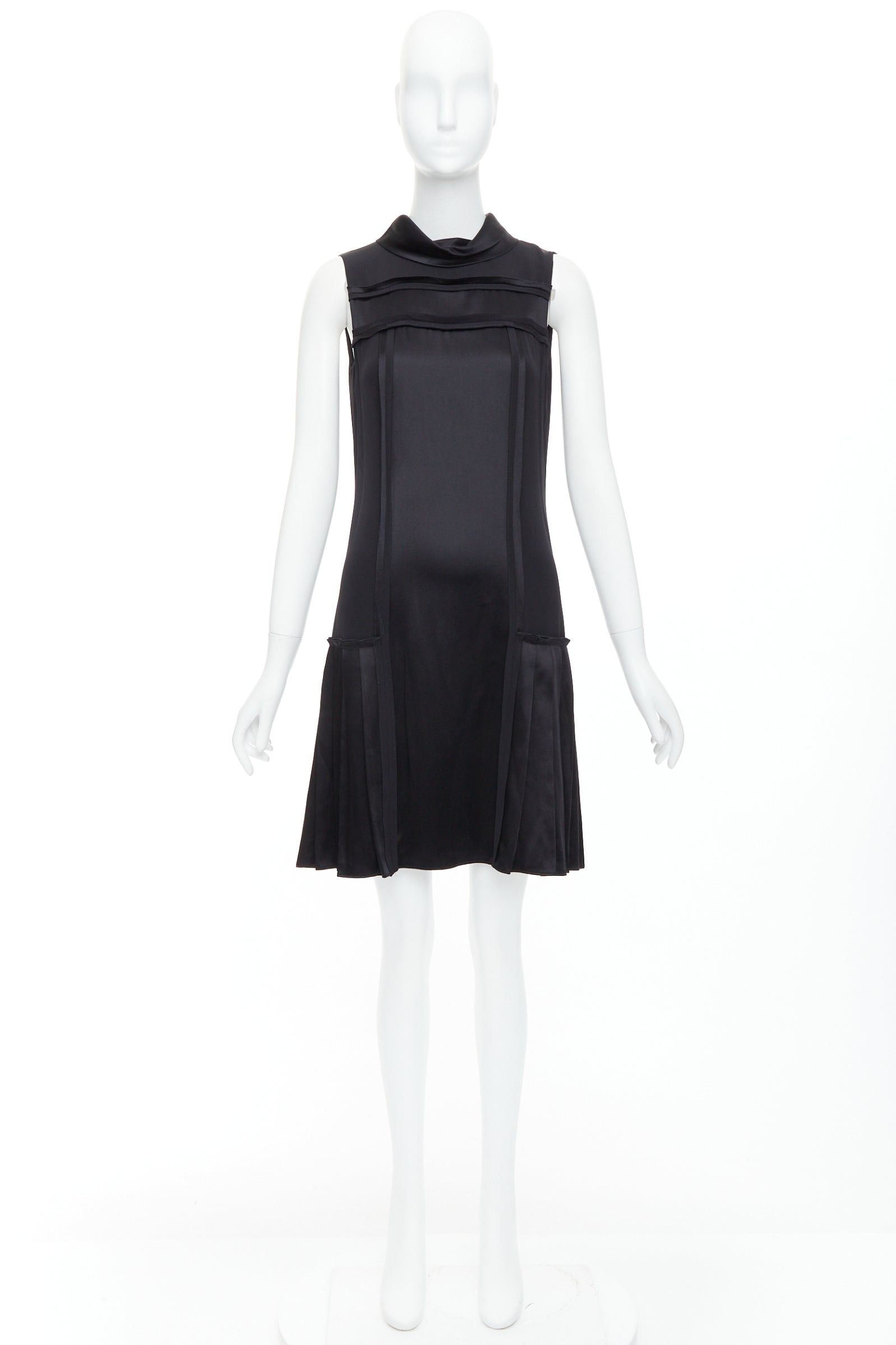 Oscar De La Renta OSCAR DE LA RENTA F15 100% silk green cotton black foldover collar trimmed dress US0 XS Size XS / US 0-2 / IT 36-38 - 9 Thumbnail