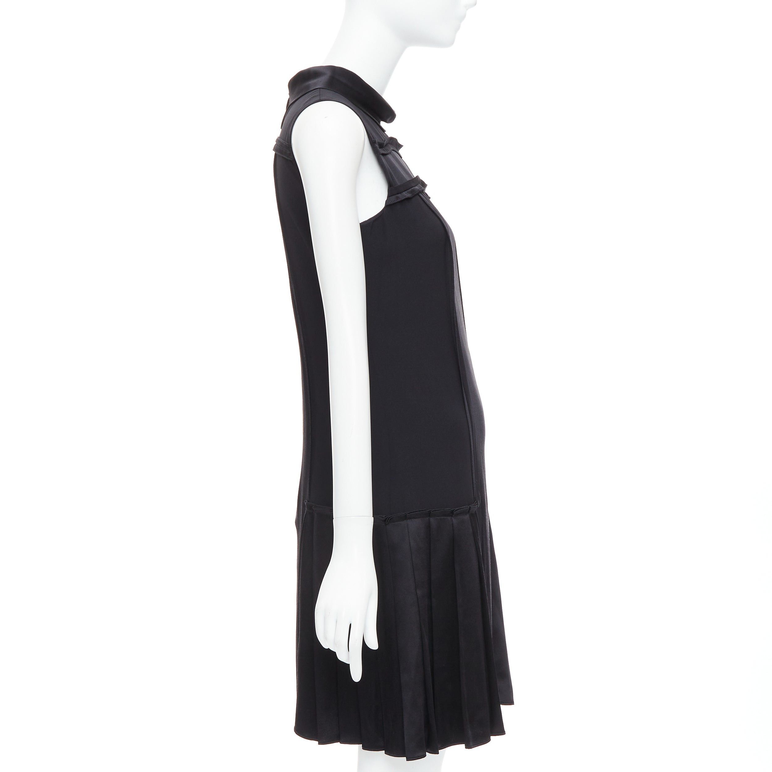 Oscar De La Renta OSCAR DE LA RENTA F15 100% silk green cotton black foldover collar trimmed dress US0 XS Size XS / US 0-2 / IT 36-38 - 4 Thumbnail