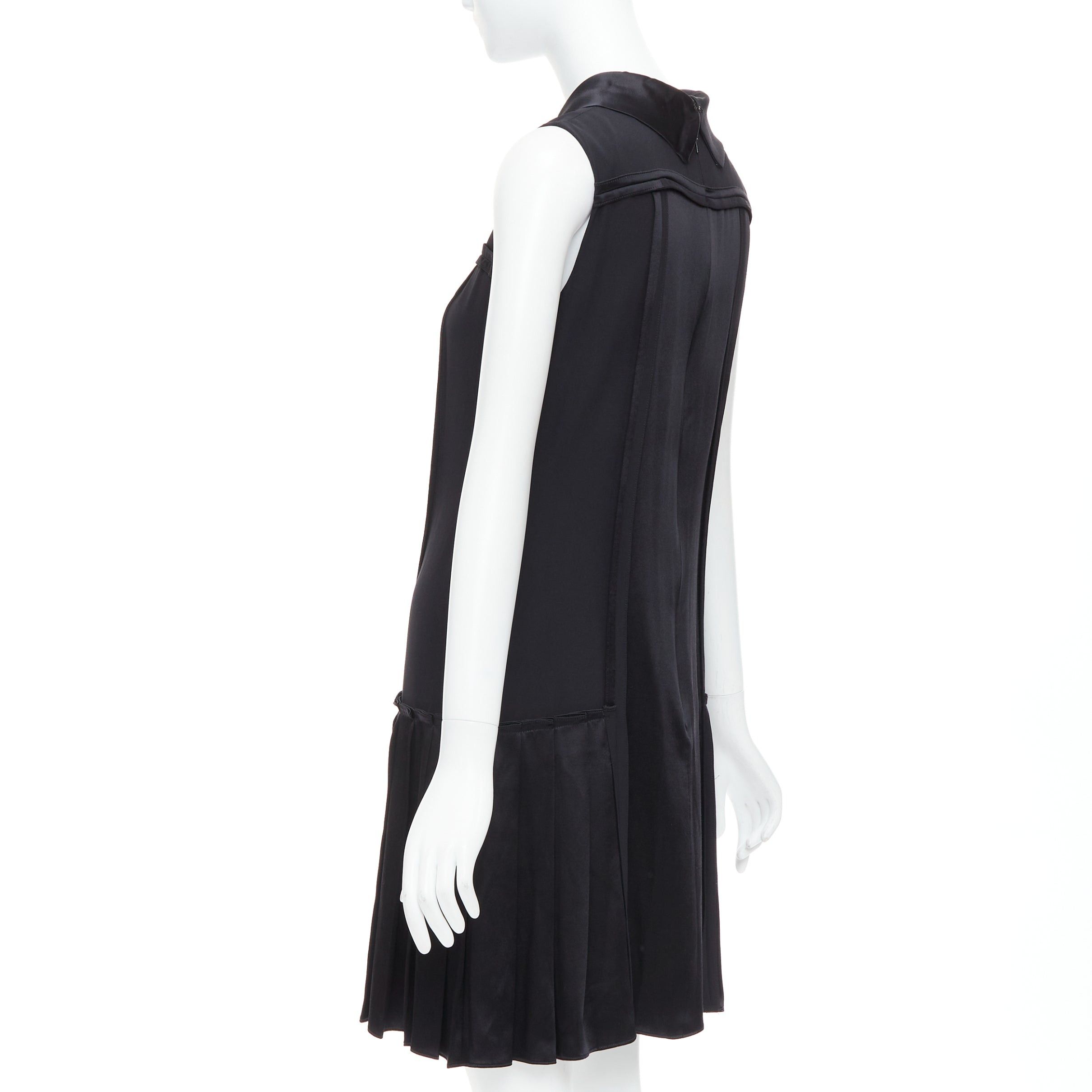 Oscar De La Renta OSCAR DE LA RENTA F15 100% silk green cotton black foldover collar trimmed dress US0 XS Size XS / US 0-2 / IT 36-38 - 6 Thumbnail