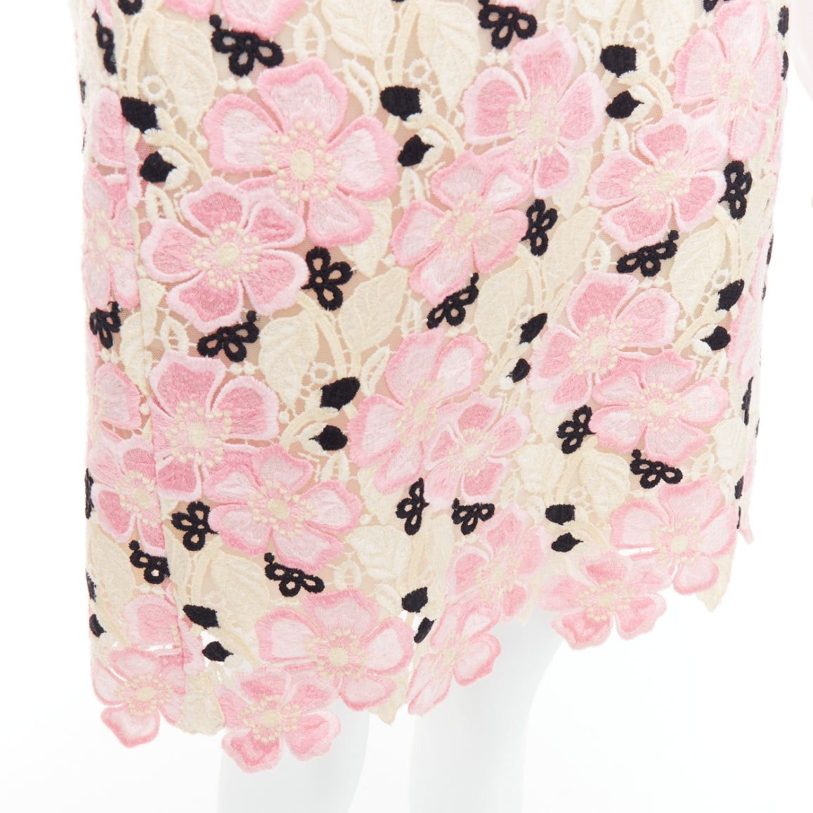 Giambattista Valli GIAMBATTISTA VALLI pink cream floral guipure lace mock neck dress IT38 XXS Size XS / US 0-2 / IT 36-38 - 7 Thumbnail