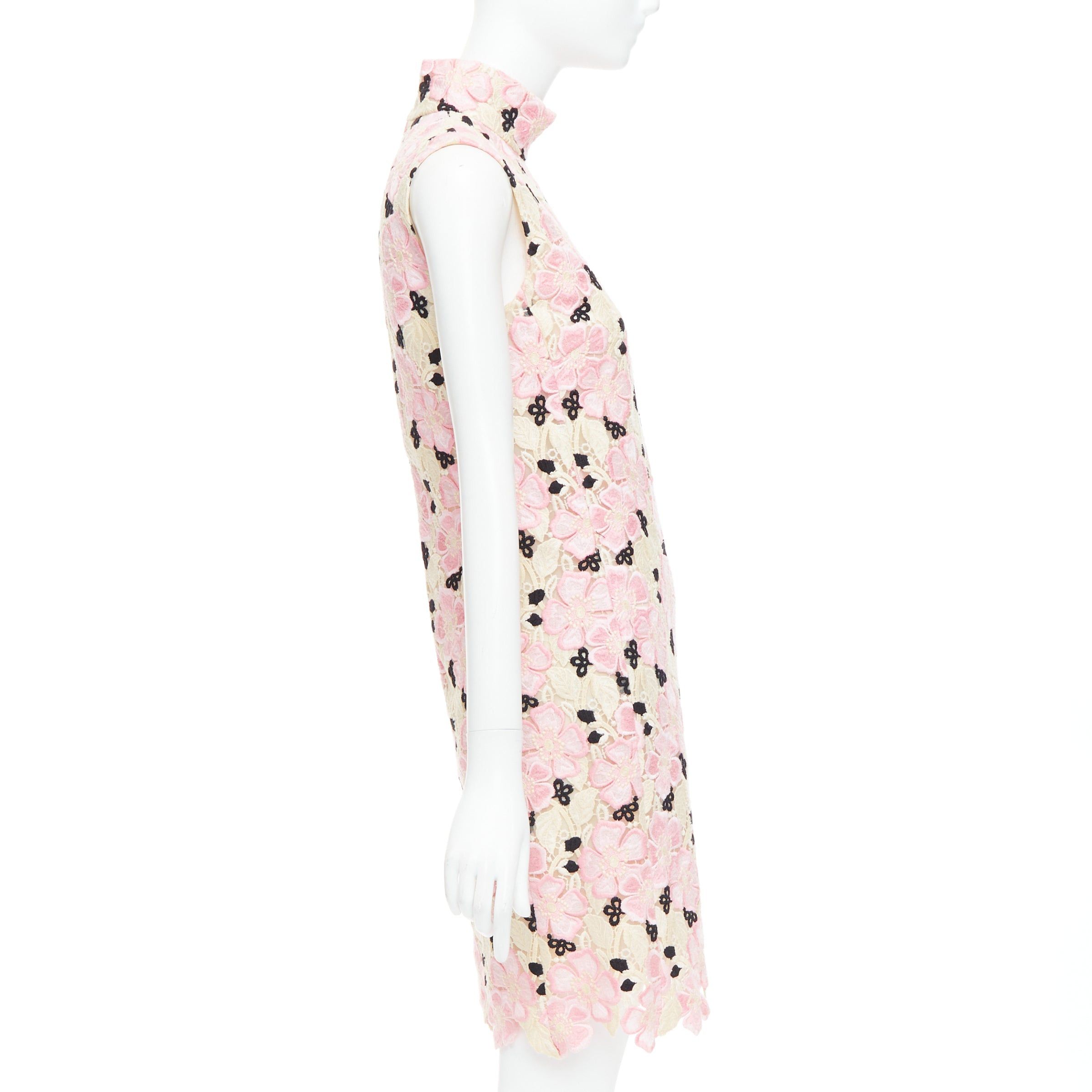 Giambattista Valli GIAMBATTISTA VALLI pink cream floral guipure lace mock neck dress IT38 XXS Size XS / US 0-2 / IT 36-38 - 4 Thumbnail