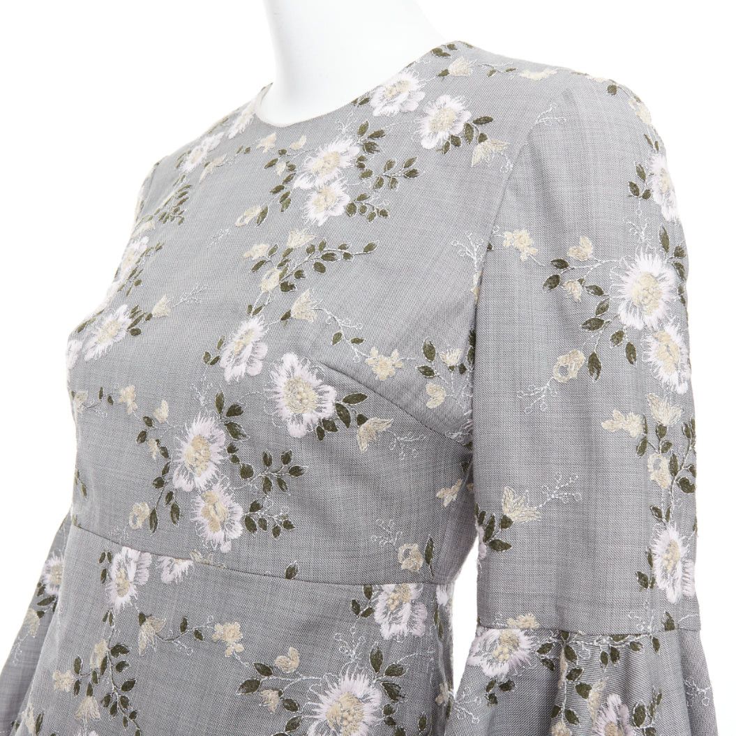 Giambattista Valli GIAMBATTISTA VALLI grey wool floral embroidery cascade bell sleeve dress IT38 XXS Size XS / US 0-2 / IT 36-38 - 7 Thumbnail