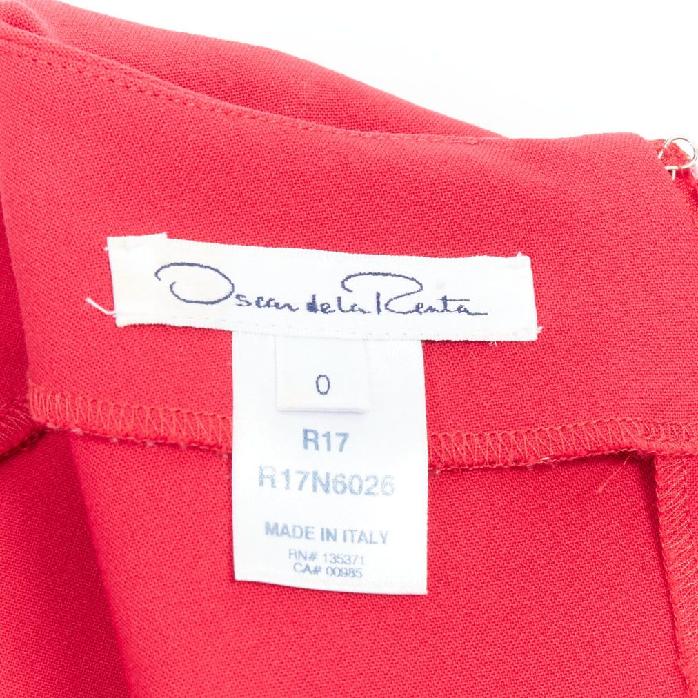 Oscar De La Renta OSCAR DE LA RENTA R17 red virgin wool blend slit neck pleated belted dress US0 XS Size XS / US 0-2 / IT 36-38 - 8 Thumbnail