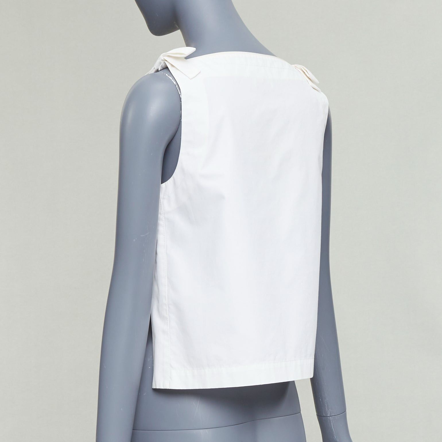 Fendi FENDI cream cotton bow shoulders square neck flare top IT36 XXS Size XS / US 0-2 / IT 36-38 - 6 Thumbnail