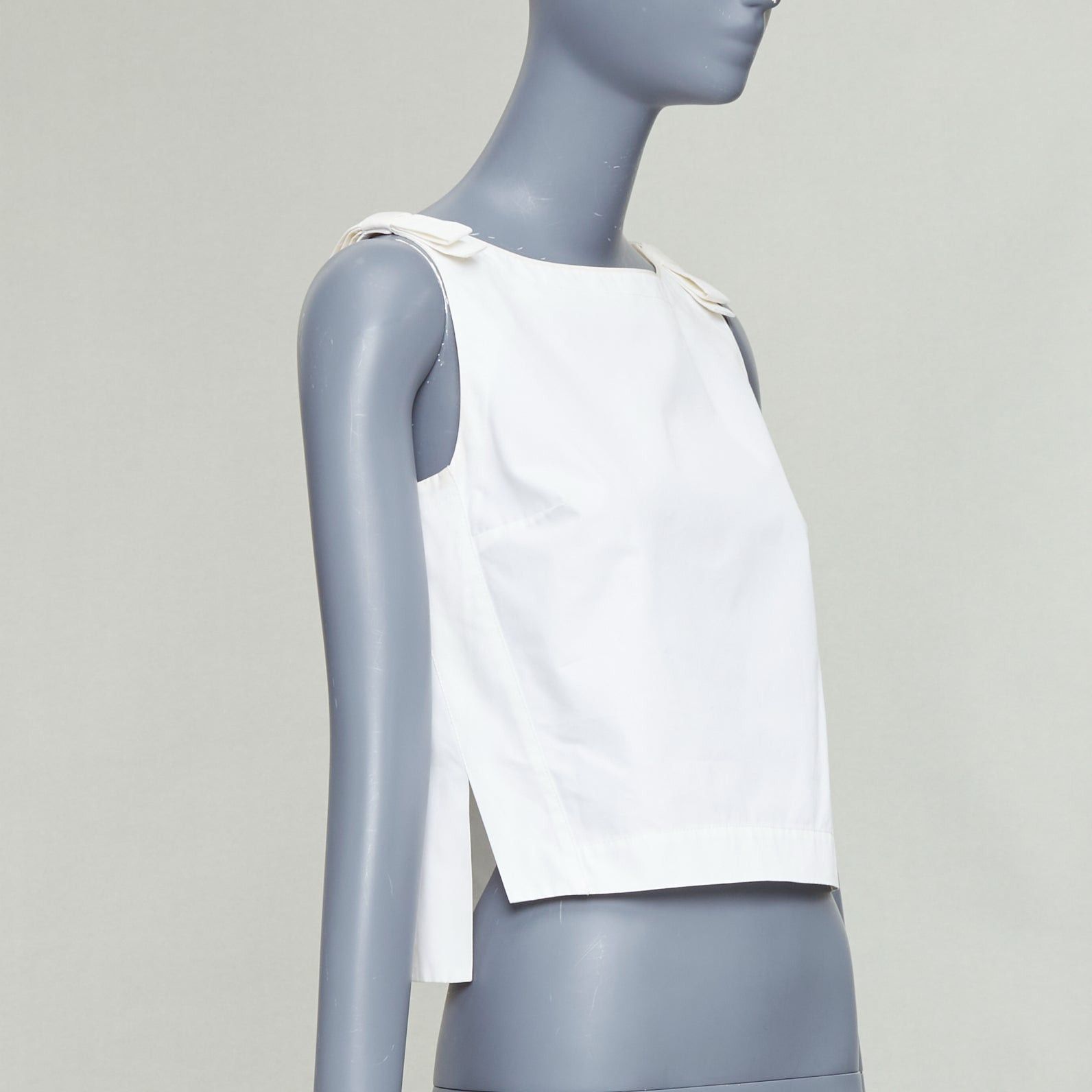 Fendi FENDI cream cotton bow shoulders square neck flare top IT36 XXS Size XS / US 0-2 / IT 36-38 - 3 Thumbnail