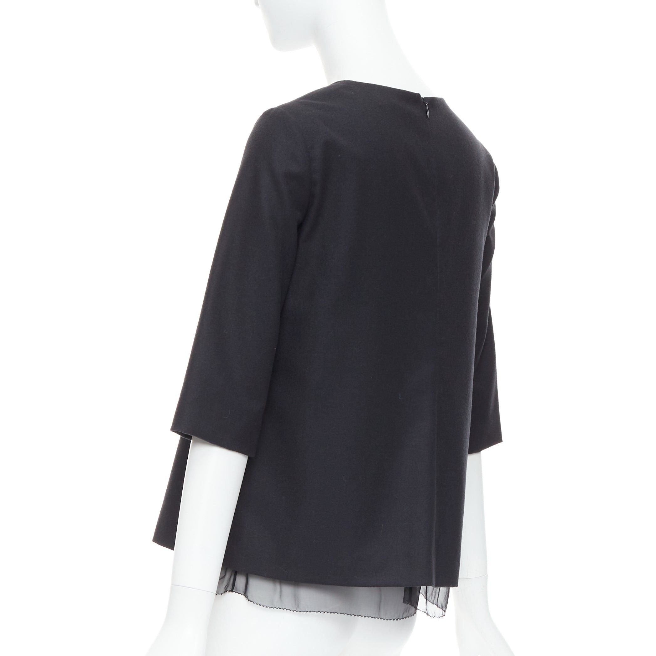 The Row THE ROW black virgin wool silk sheer layer crew neck boxy top US0 XS Size XS / US 0-2 / IT 36-38 - 6 Thumbnail