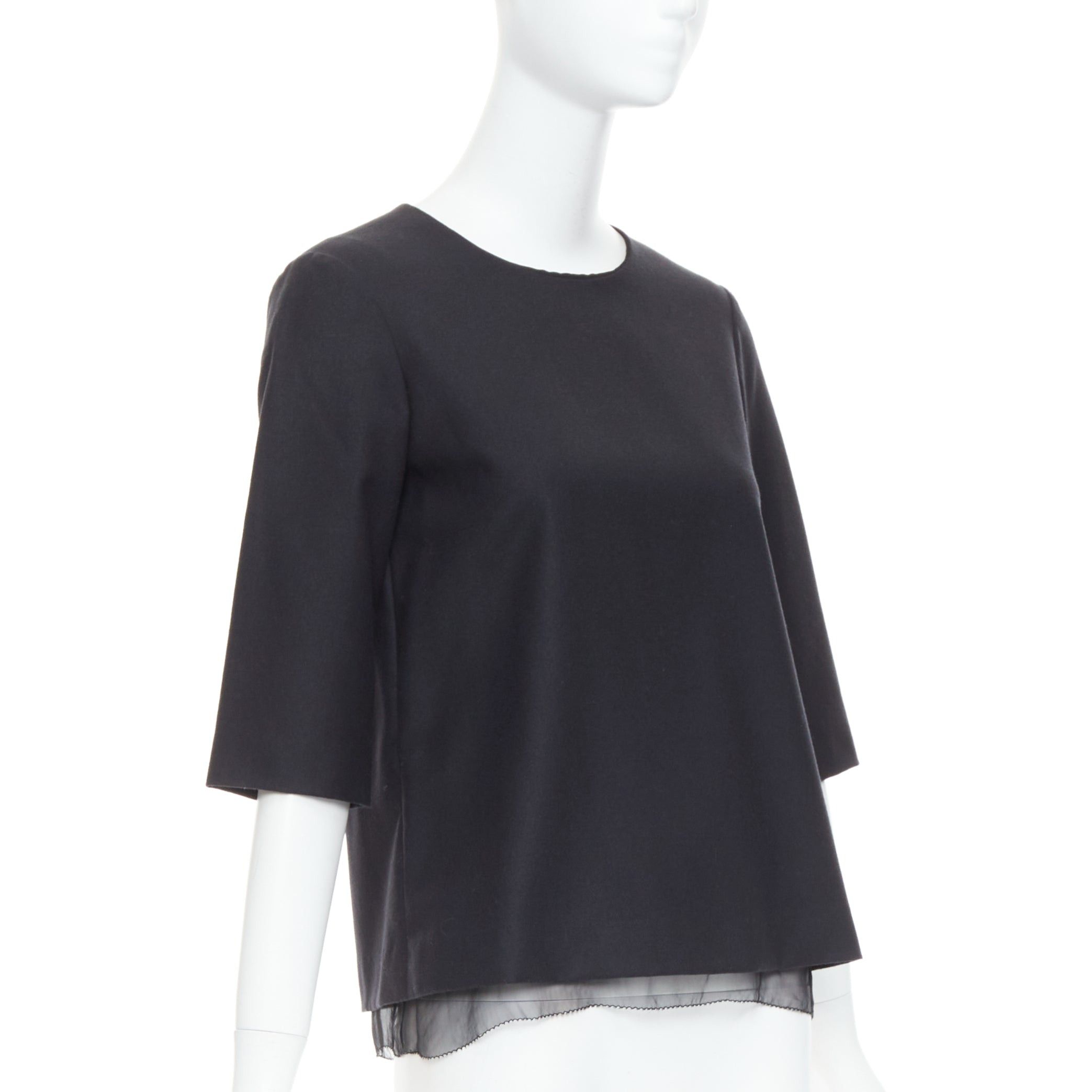 The Row THE ROW black virgin wool silk sheer layer crew neck boxy top US0 XS Size XS / US 0-2 / IT 36-38 - 3 Thumbnail