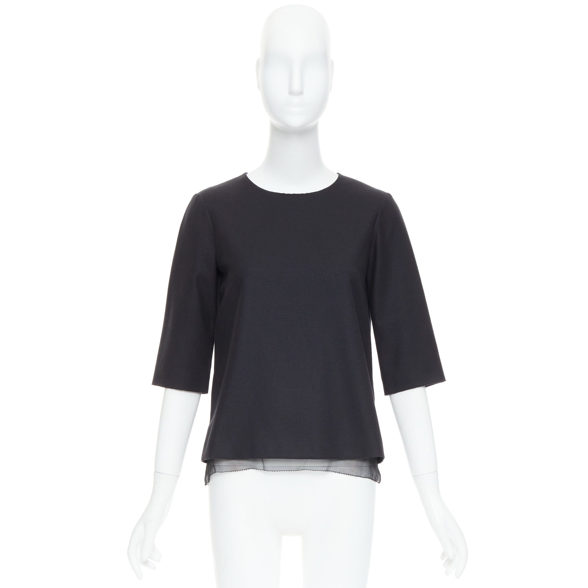 The Row THE ROW black virgin wool silk sheer layer crew neck boxy top US0 XS Size XS / US 0-2 / IT 36-38 - 9 Thumbnail