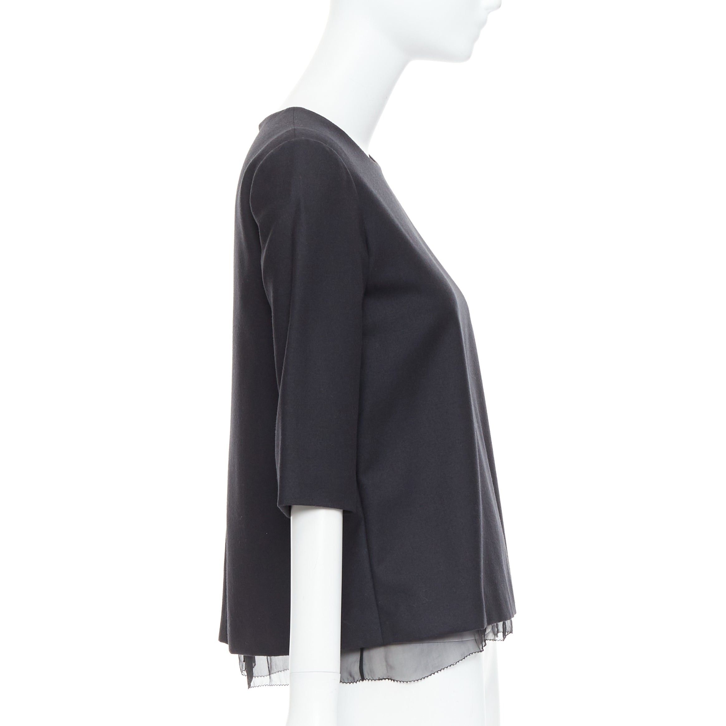 The Row THE ROW black virgin wool silk sheer layer crew neck boxy top US0 XS Size XS / US 0-2 / IT 36-38 - 4 Thumbnail