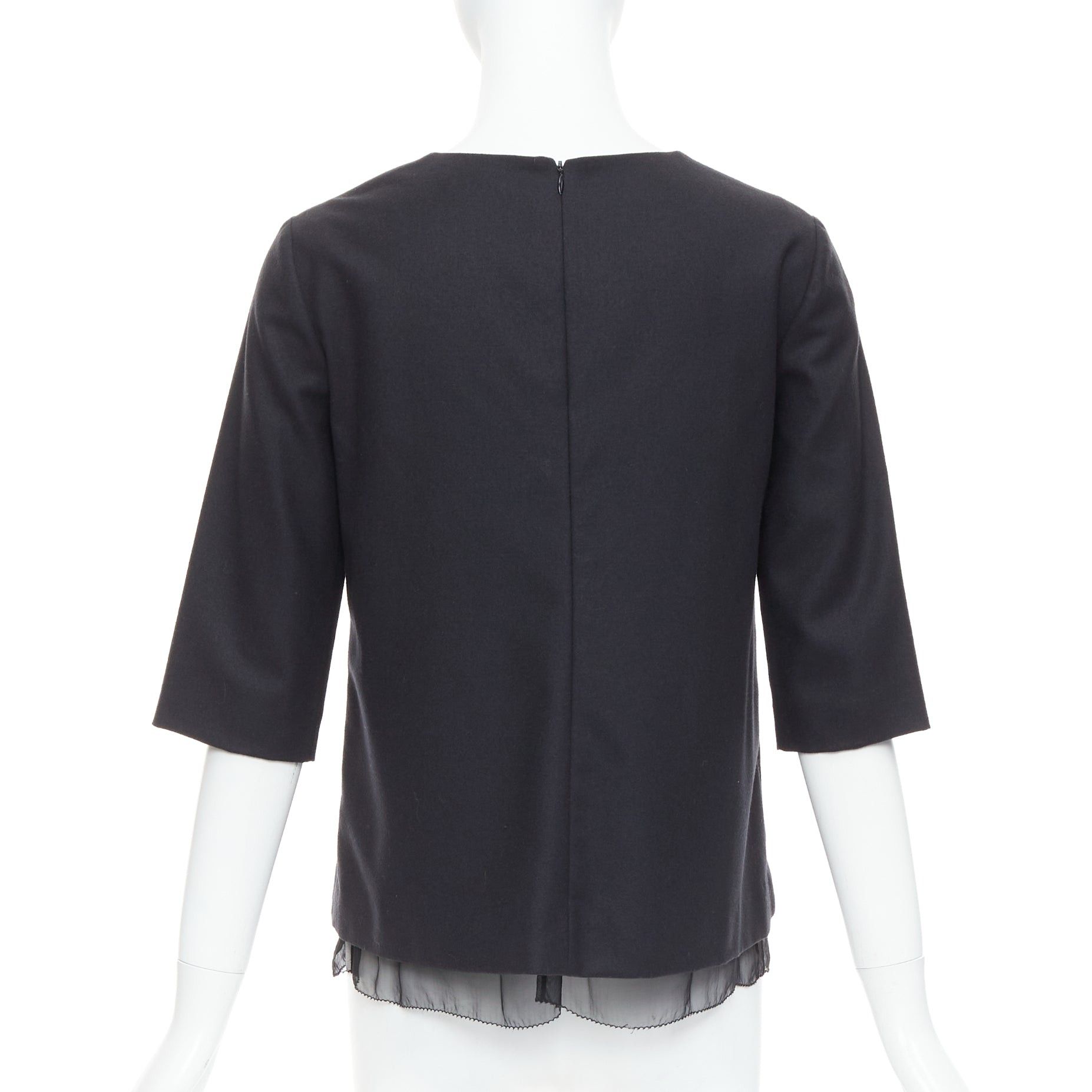 The Row THE ROW black virgin wool silk sheer layer crew neck boxy top US0 XS Size XS / US 0-2 / IT 36-38 - 5 Thumbnail
