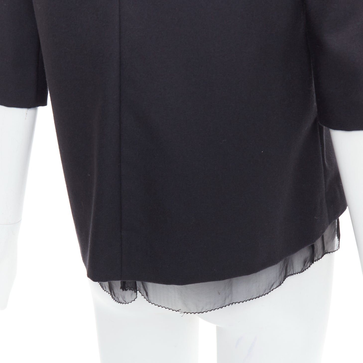 The Row THE ROW black virgin wool silk sheer layer crew neck boxy top US0 XS Size XS / US 0-2 / IT 36-38 - 2 Thumbnail