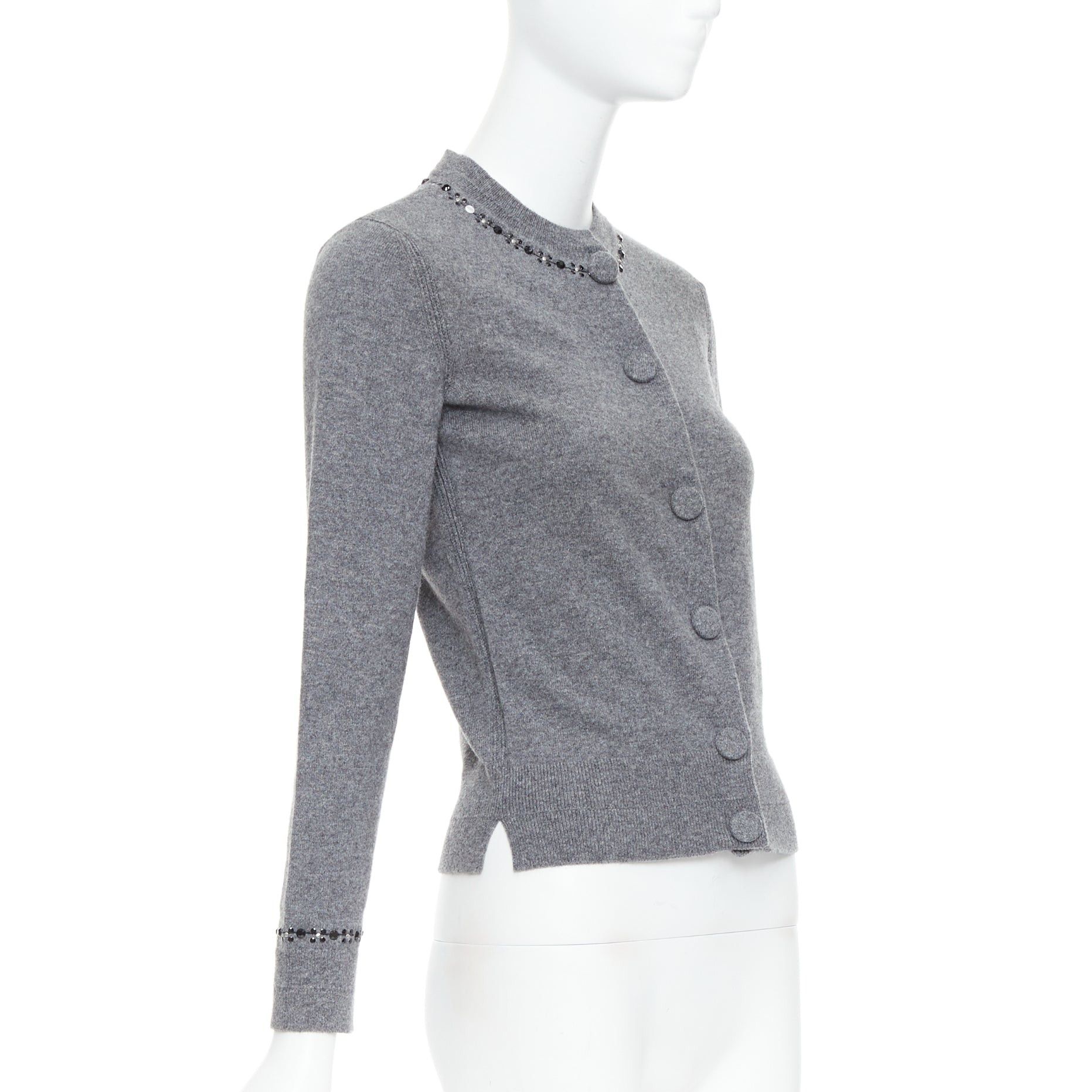 Marc Jacobs MARC JACOBS grey wool cashmere embellished trim cardigan sweater XS Size XS / US 0-2 / IT 36-38 - 4 Thumbnail
