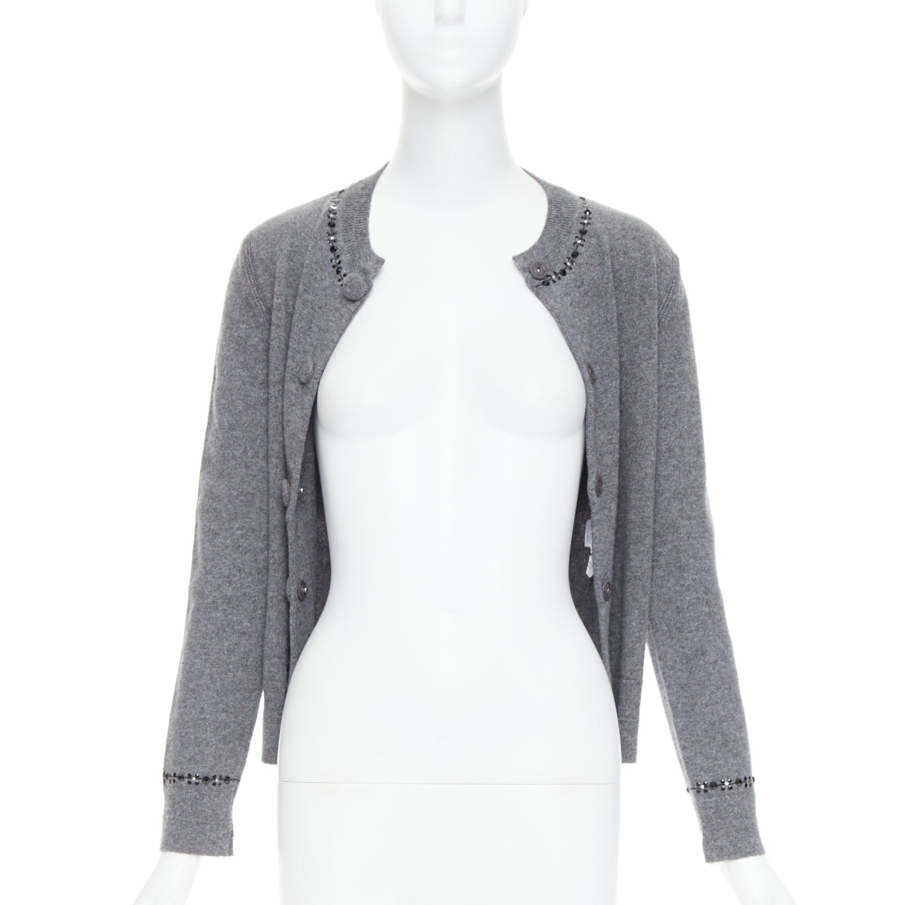 Marc Jacobs MARC JACOBS grey wool cashmere embellished trim cardigan sweater XS Size XS / US 0-2 / IT 36-38 - 3 Thumbnail