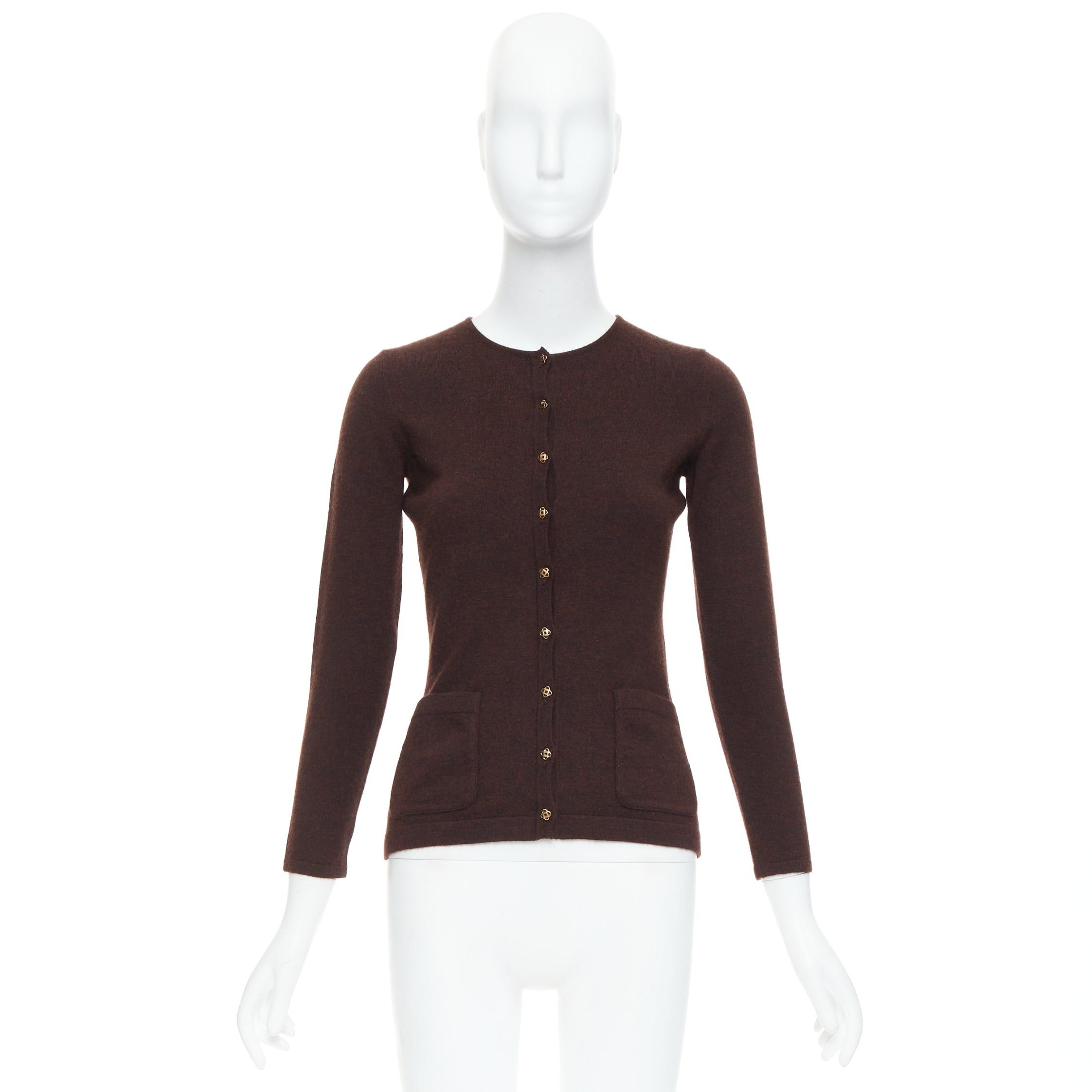 Oscar De La Renta OSCAR DE LA RENTA 2017 brown cashmere silk blend cardigan sweater XS Size S / US 4 / IT 40 - 10 Thumbnail