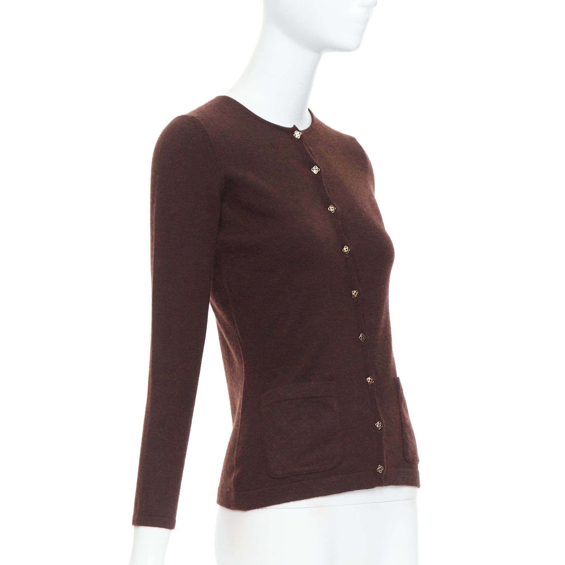 Oscar De La Renta OSCAR DE LA RENTA 2017 brown cashmere silk blend cardigan sweater XS Size S / US 4 / IT 40 - 4 Thumbnail