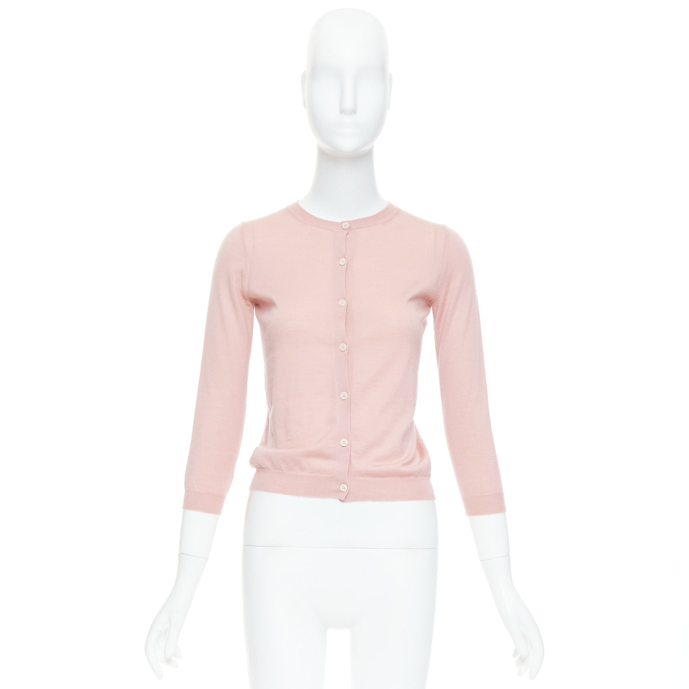 Prada PRADA 100% cashmere blush pink shell button cardigan sweater IT38 XS Size XS / US 0-2 / IT 36-38 - 10 Thumbnail
