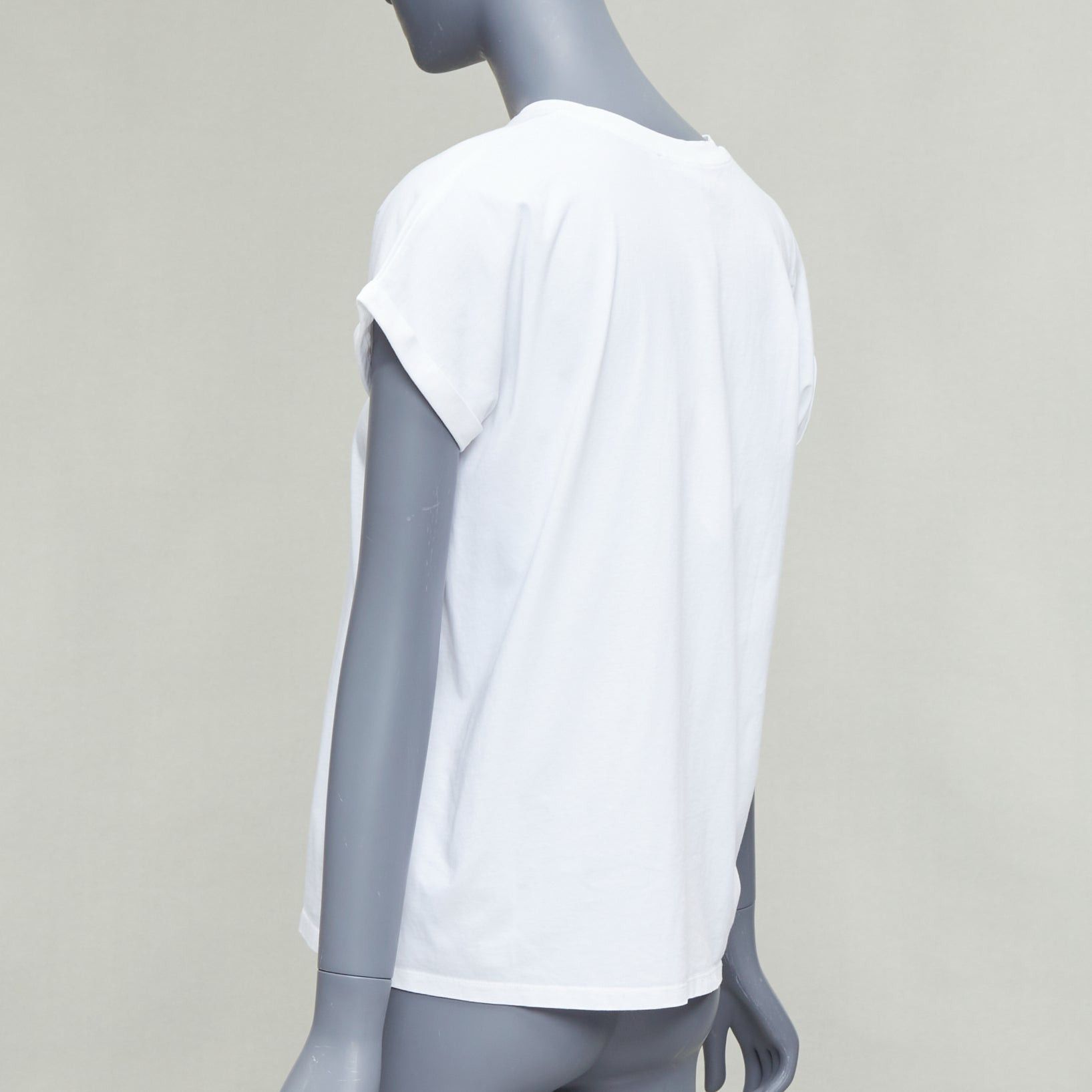 Balmain BALMAIN white cotton black logo felt print cap roll sleeve tshirt XS Size S / US 4 / IT 40 - 5 Thumbnail