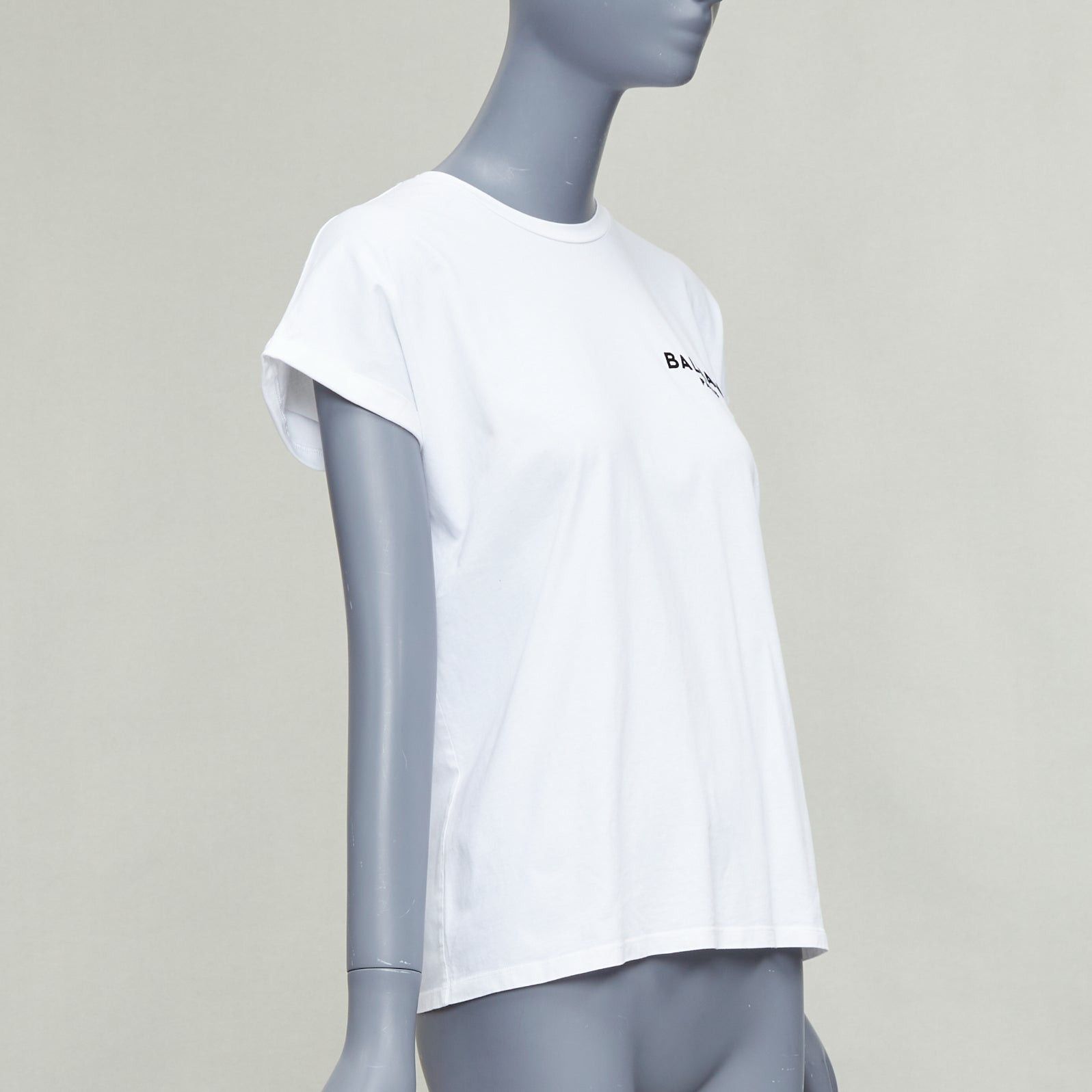 Balmain BALMAIN white cotton black logo felt print cap roll sleeve tshirt XS Size S / US 4 / IT 40 - 3 Thumbnail