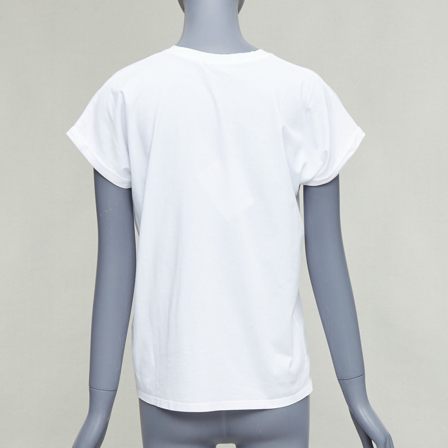 Balmain BALMAIN white cotton black logo felt print cap roll sleeve tshirt XS Size S / US 4 / IT 40 - 4 Thumbnail