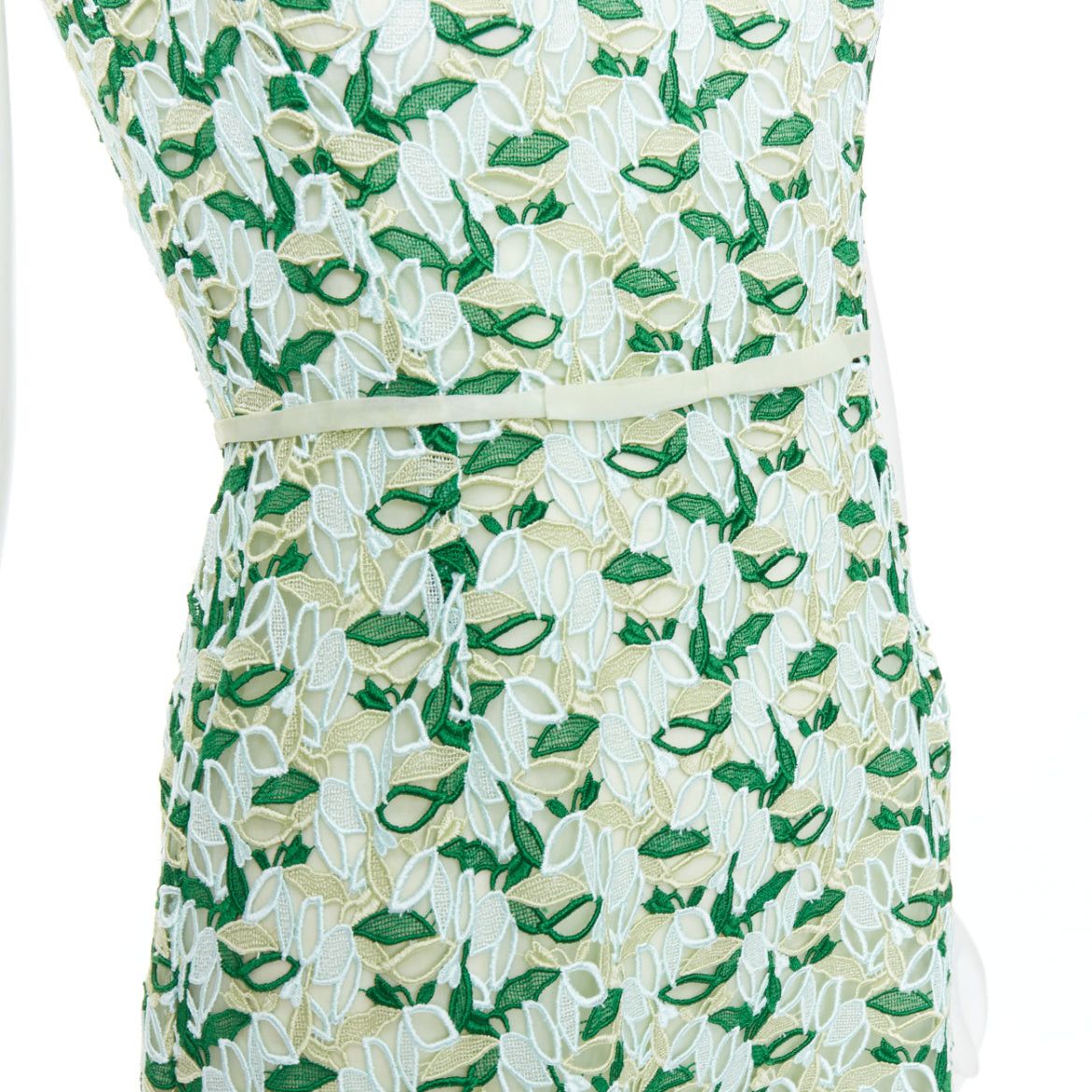 Giambattista Valli GIAMBATTISTA VALLI blue green silk blend leaf embroidery lace cocktail dress IT38 XXS Size XS / US 0-2 / IT 36-38 - 2 Thumbnail