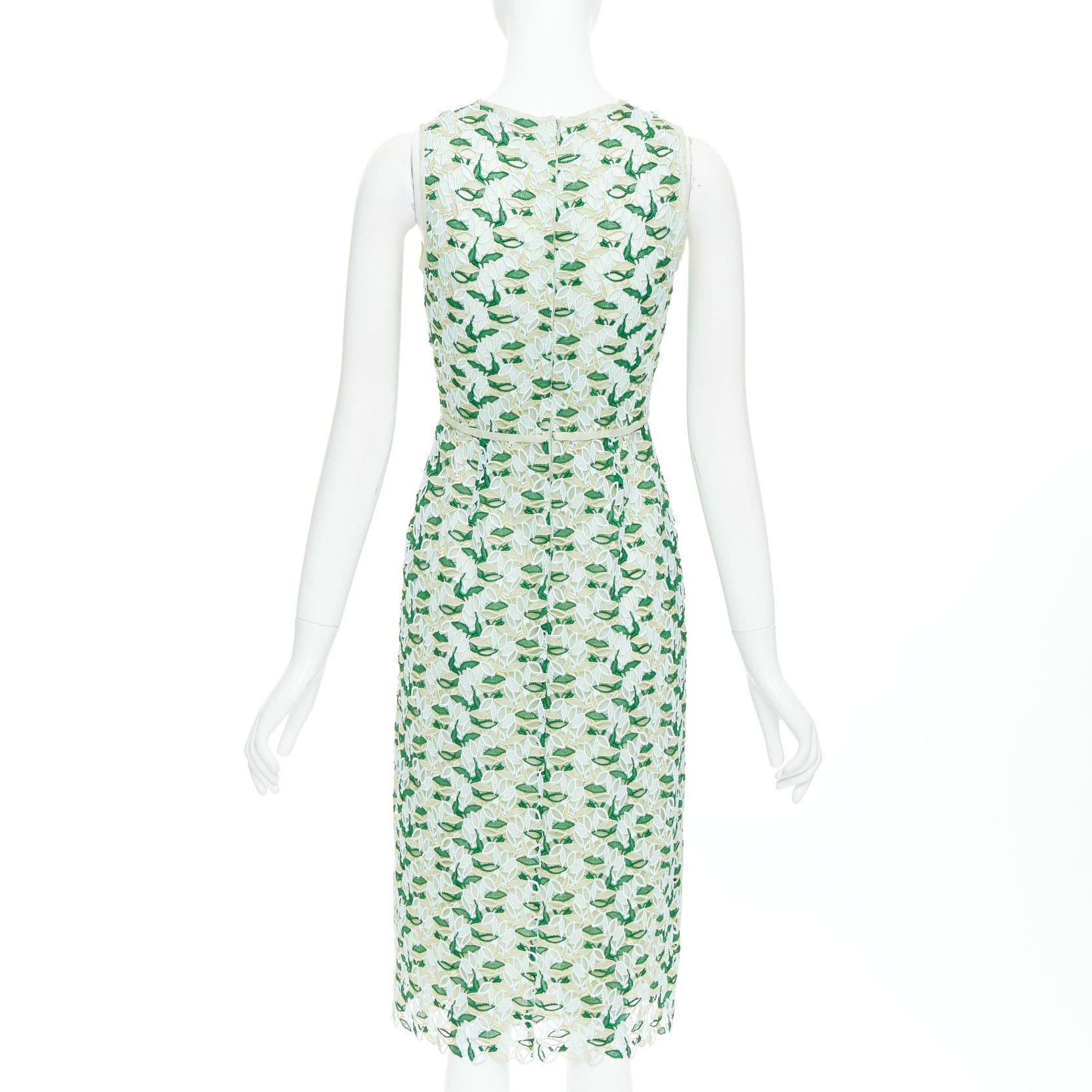 Giambattista Valli GIAMBATTISTA VALLI blue green silk blend leaf embroidery lace cocktail dress IT38 XXS Size XS / US 0-2 / IT 36-38 - 5 Thumbnail