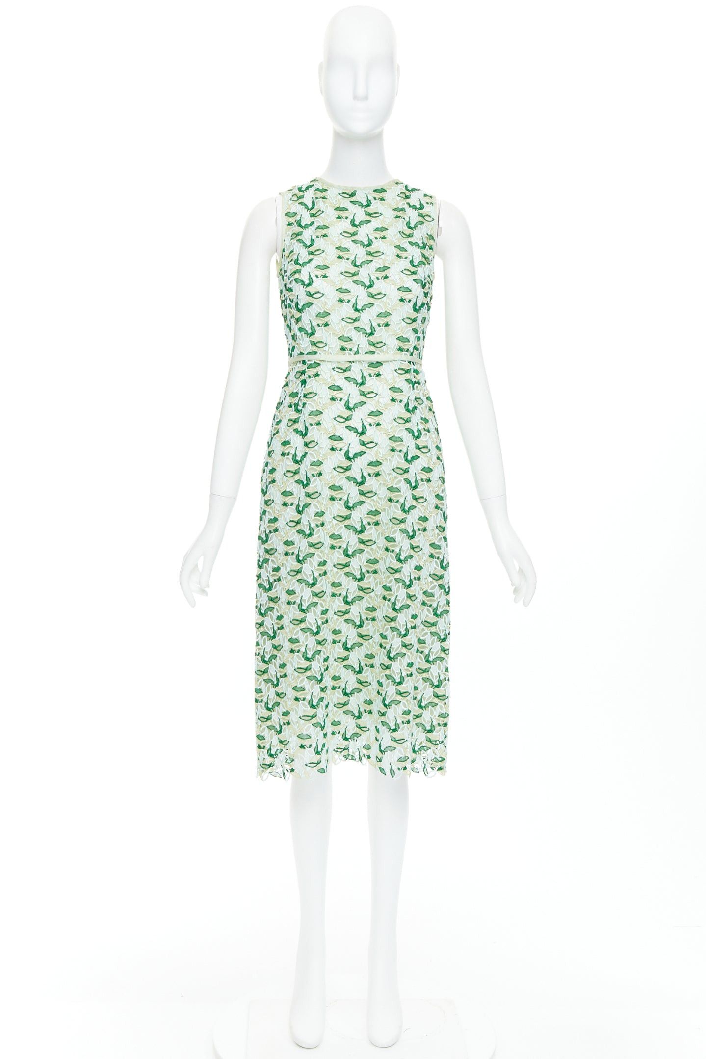 Giambattista Valli GIAMBATTISTA VALLI blue green silk blend leaf embroidery lace cocktail dress IT38 XXS Size XS / US 0-2 / IT 36-38 - 9 Thumbnail