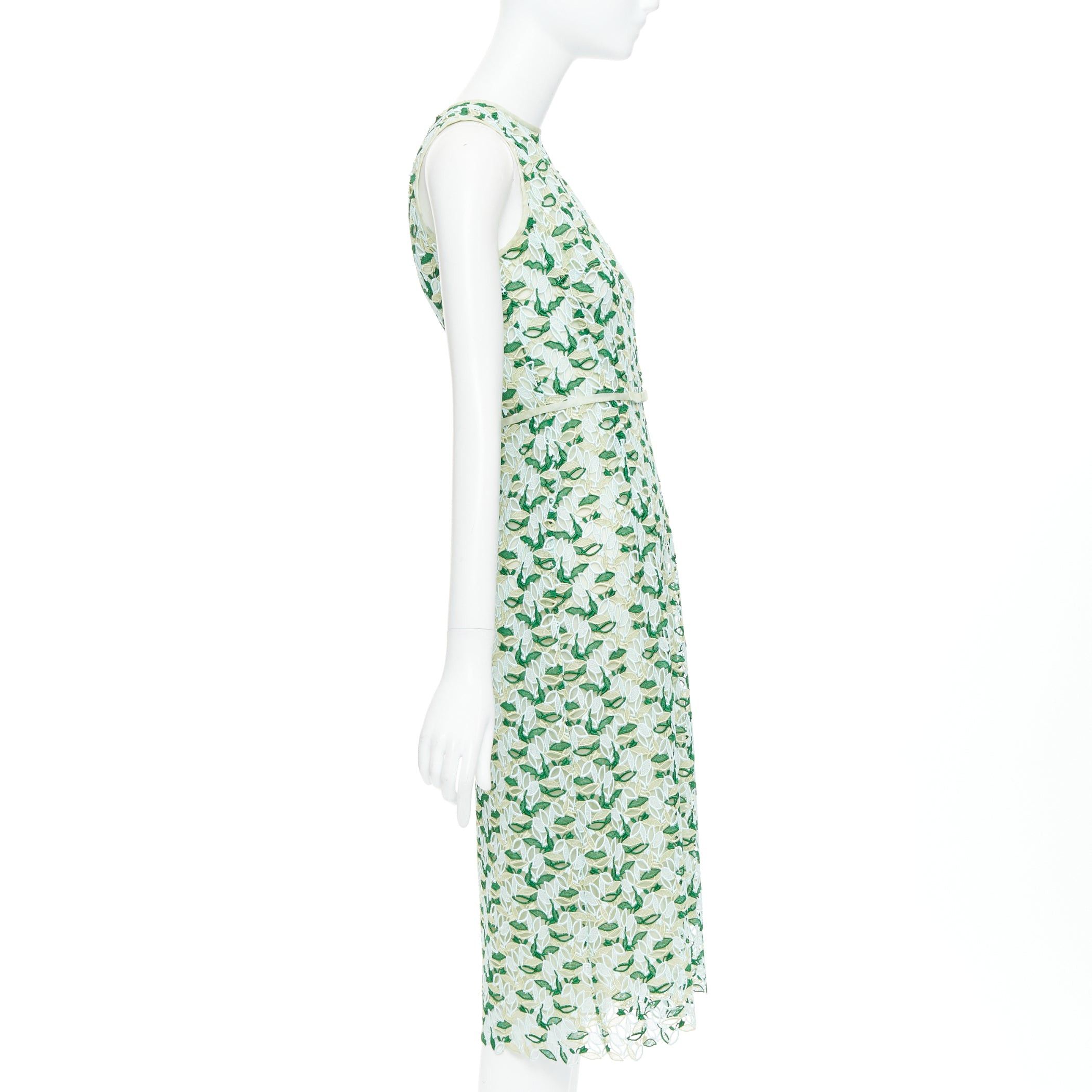 Giambattista Valli GIAMBATTISTA VALLI blue green silk blend leaf embroidery lace cocktail dress IT38 XXS Size XS / US 0-2 / IT 36-38 - 4 Thumbnail