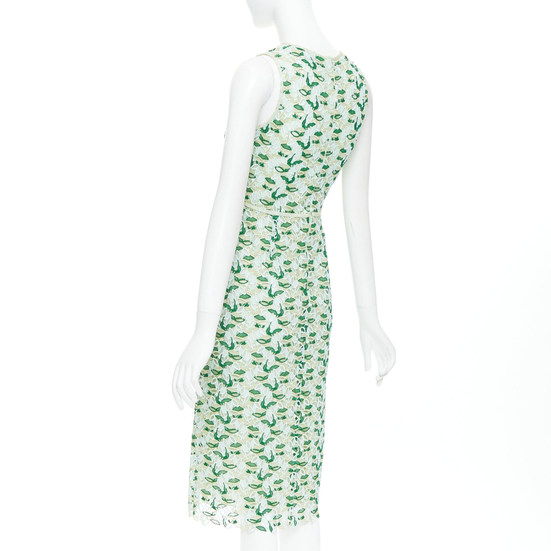 Giambattista Valli GIAMBATTISTA VALLI blue green silk blend leaf embroidery lace cocktail dress IT38 XXS Size XS / US 0-2 / IT 36-38 - 6 Thumbnail
