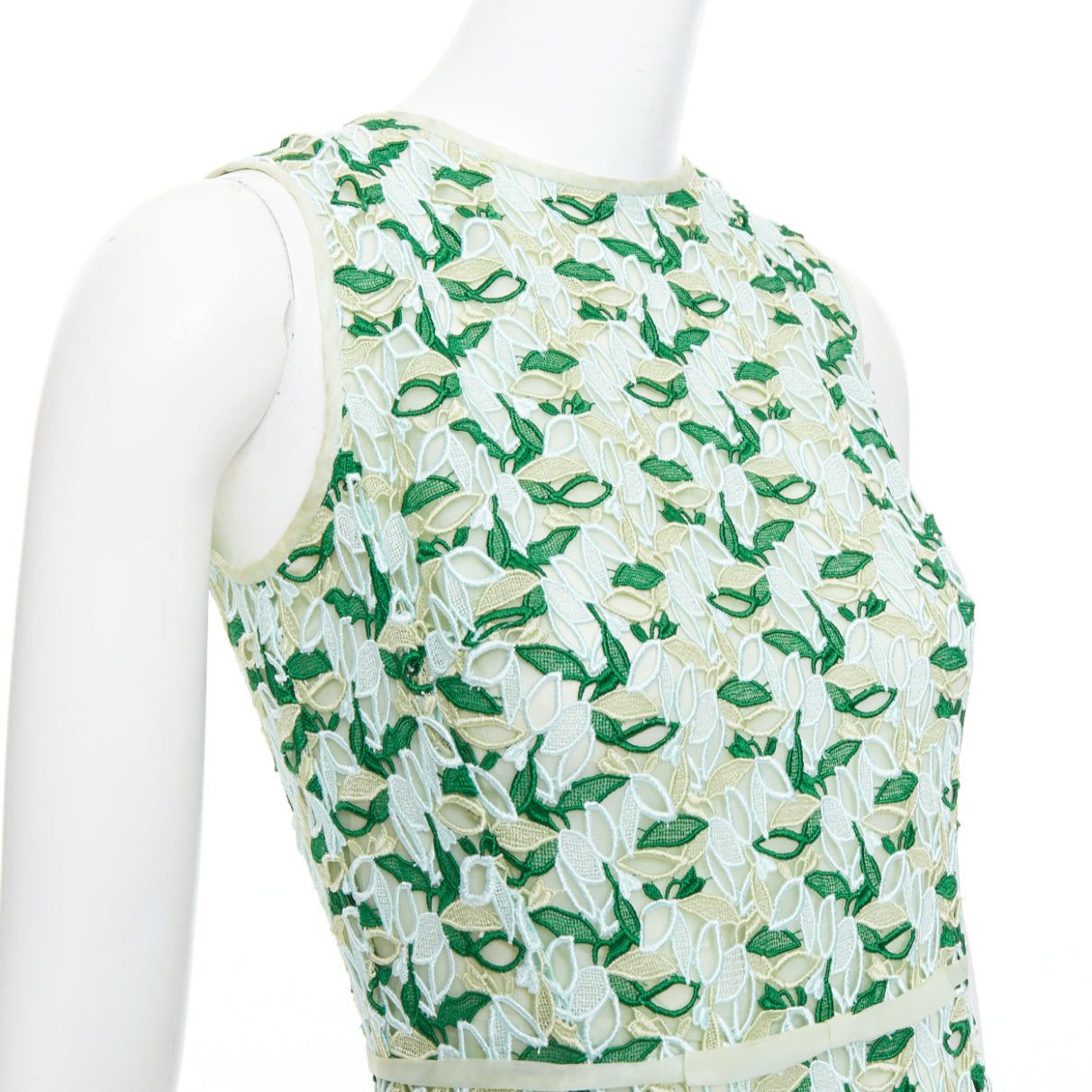Giambattista Valli GIAMBATTISTA VALLI blue green silk blend leaf embroidery lace cocktail dress IT38 XXS Size XS / US 0-2 / IT 36-38 - 7 Thumbnail