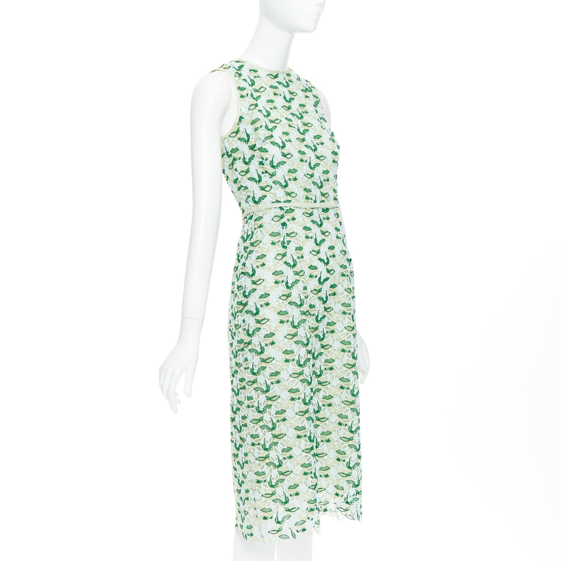 Giambattista Valli GIAMBATTISTA VALLI blue green silk blend leaf embroidery lace cocktail dress IT38 XXS Size XS / US 0-2 / IT 36-38 - 3 Thumbnail
