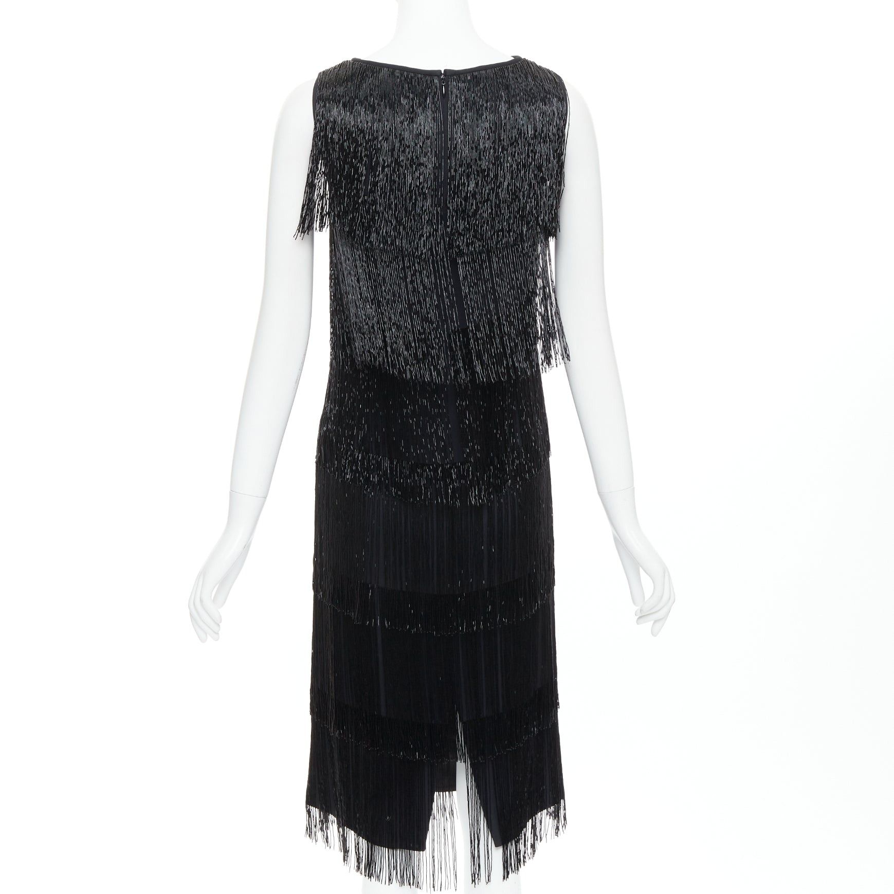 Michael Kors MICHAEL KORS COLLECTION black bead fringe crew knee flapper dress US0 XS0 Size XS / US 0-2 / IT 36-38 - 5 Thumbnail