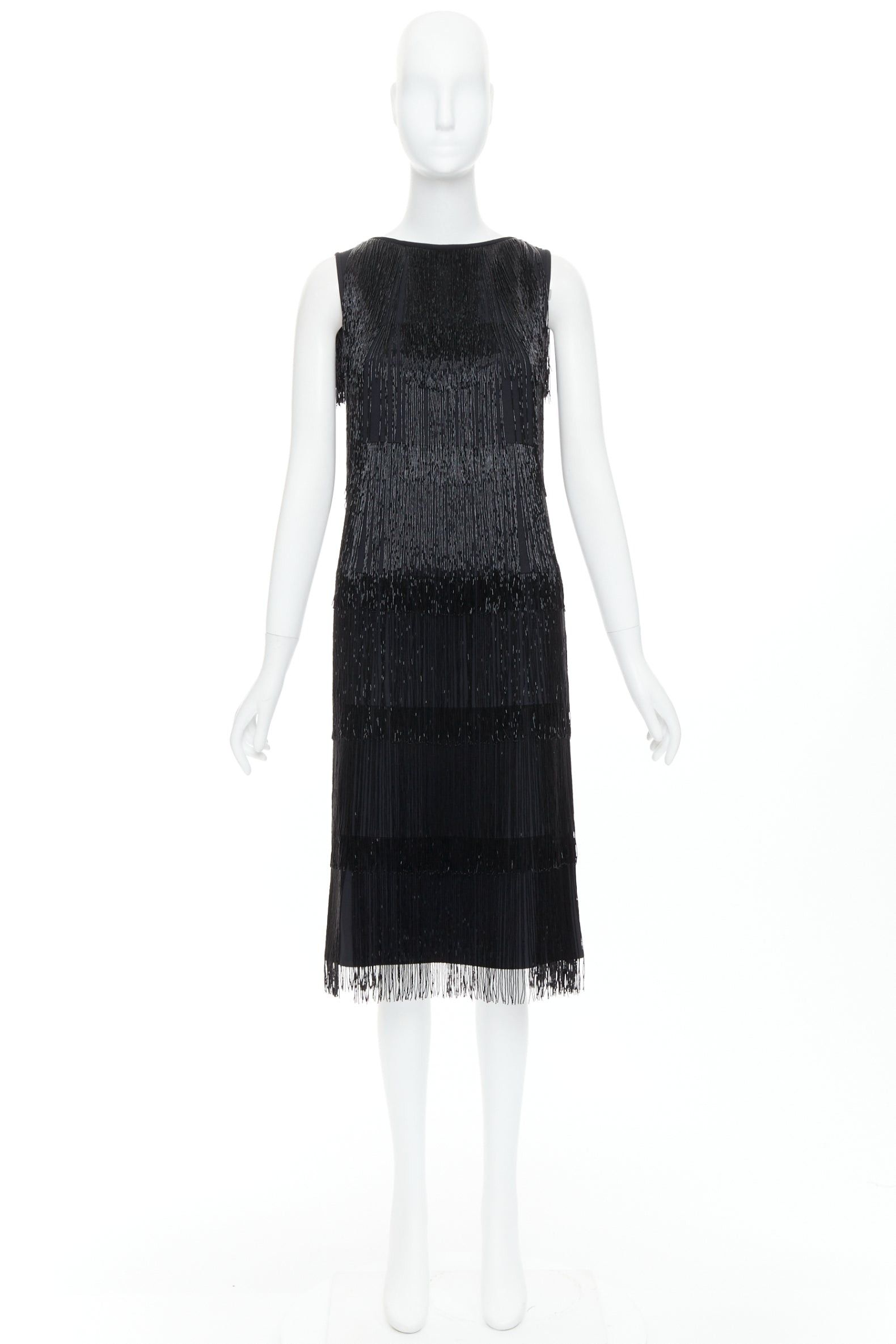 Michael Kors MICHAEL KORS COLLECTION black bead fringe crew knee flapper dress US0 XS0 Size XS / US 0-2 / IT 36-38 - 9 Thumbnail