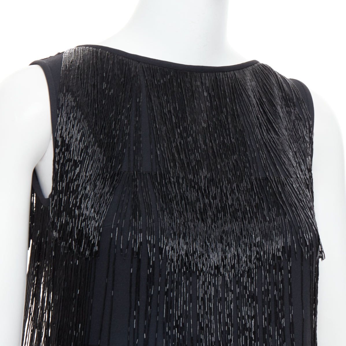 Michael Kors MICHAEL KORS COLLECTION black bead fringe crew knee flapper dress US0 XS0 Size XS / US 0-2 / IT 36-38 - 2 Thumbnail