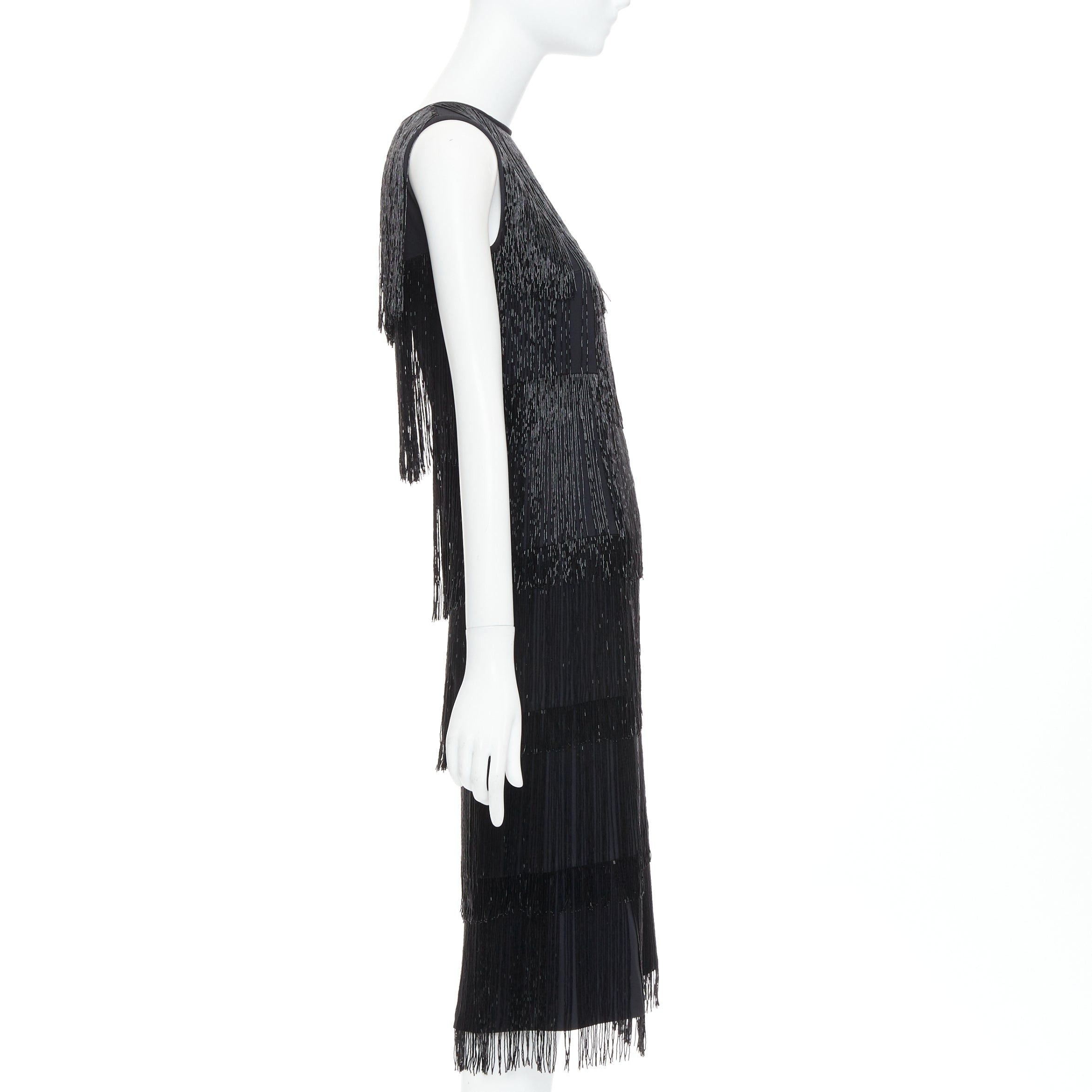 Michael Kors MICHAEL KORS COLLECTION black bead fringe crew knee flapper dress US0 XS0 Size XS / US 0-2 / IT 36-38 - 4 Thumbnail
