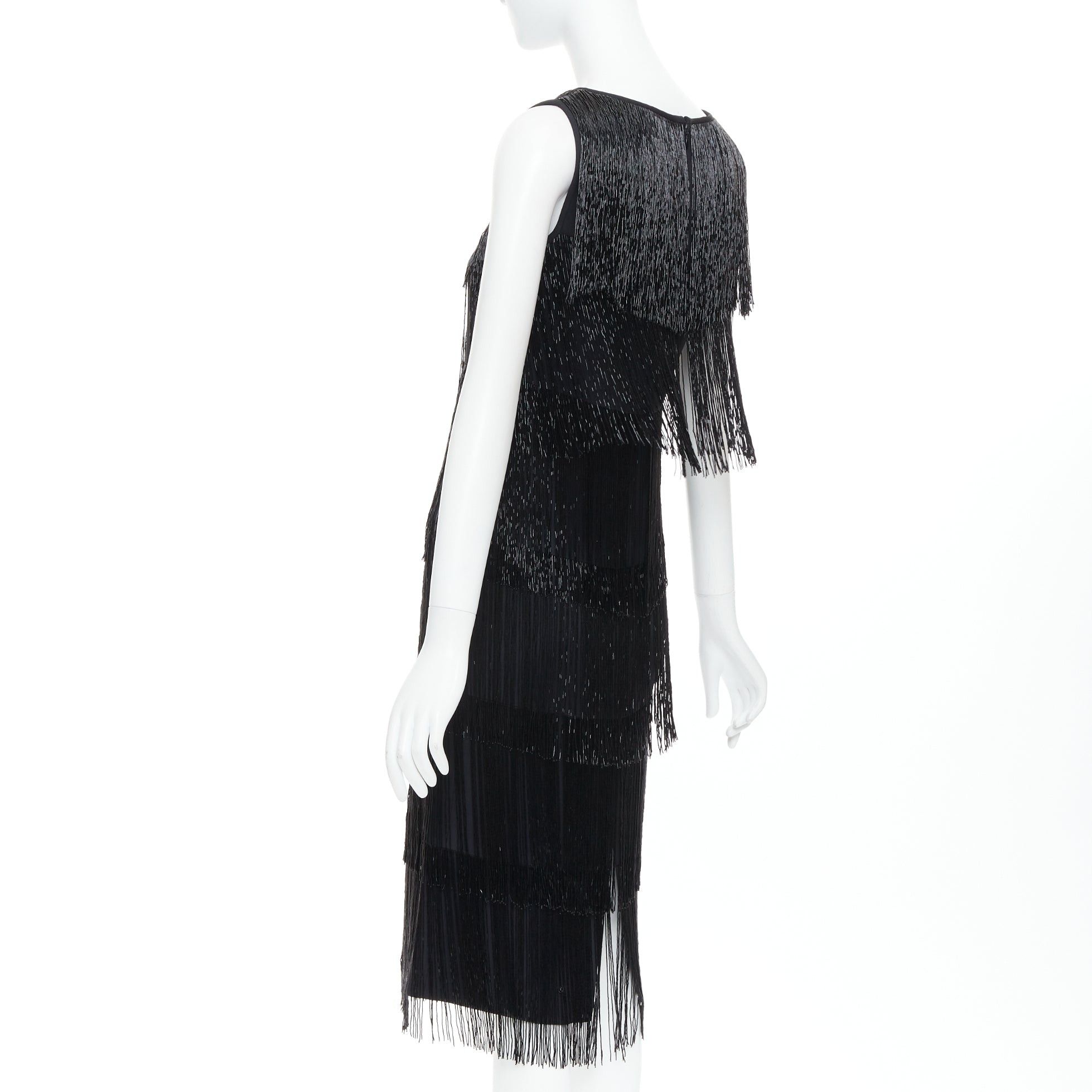 Michael Kors MICHAEL KORS COLLECTION black bead fringe crew knee flapper dress US0 XS0 Size XS / US 0-2 / IT 36-38 - 6 Thumbnail